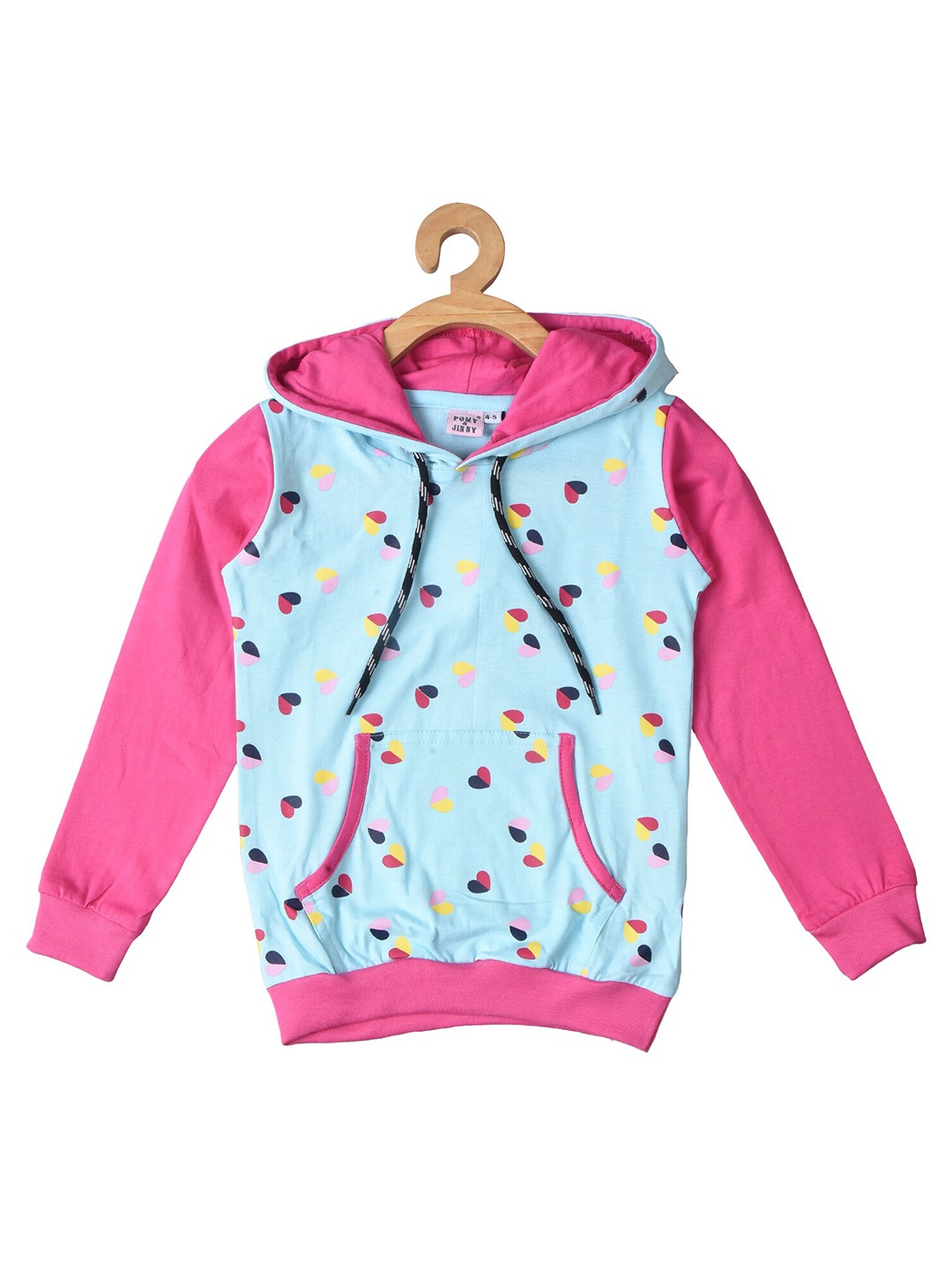 

POMY & JINNY Girls Conversational Printed Hooded Cotton Sweatshirt, Turquoise blue