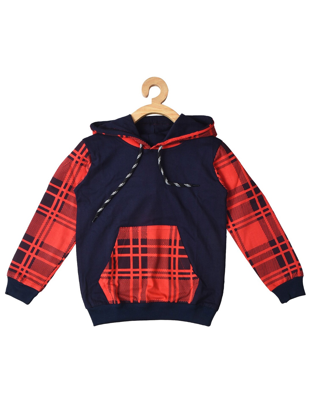 

POMY & JINNY Boys Checked Hooded Cotton Sweatshirt, Navy blue