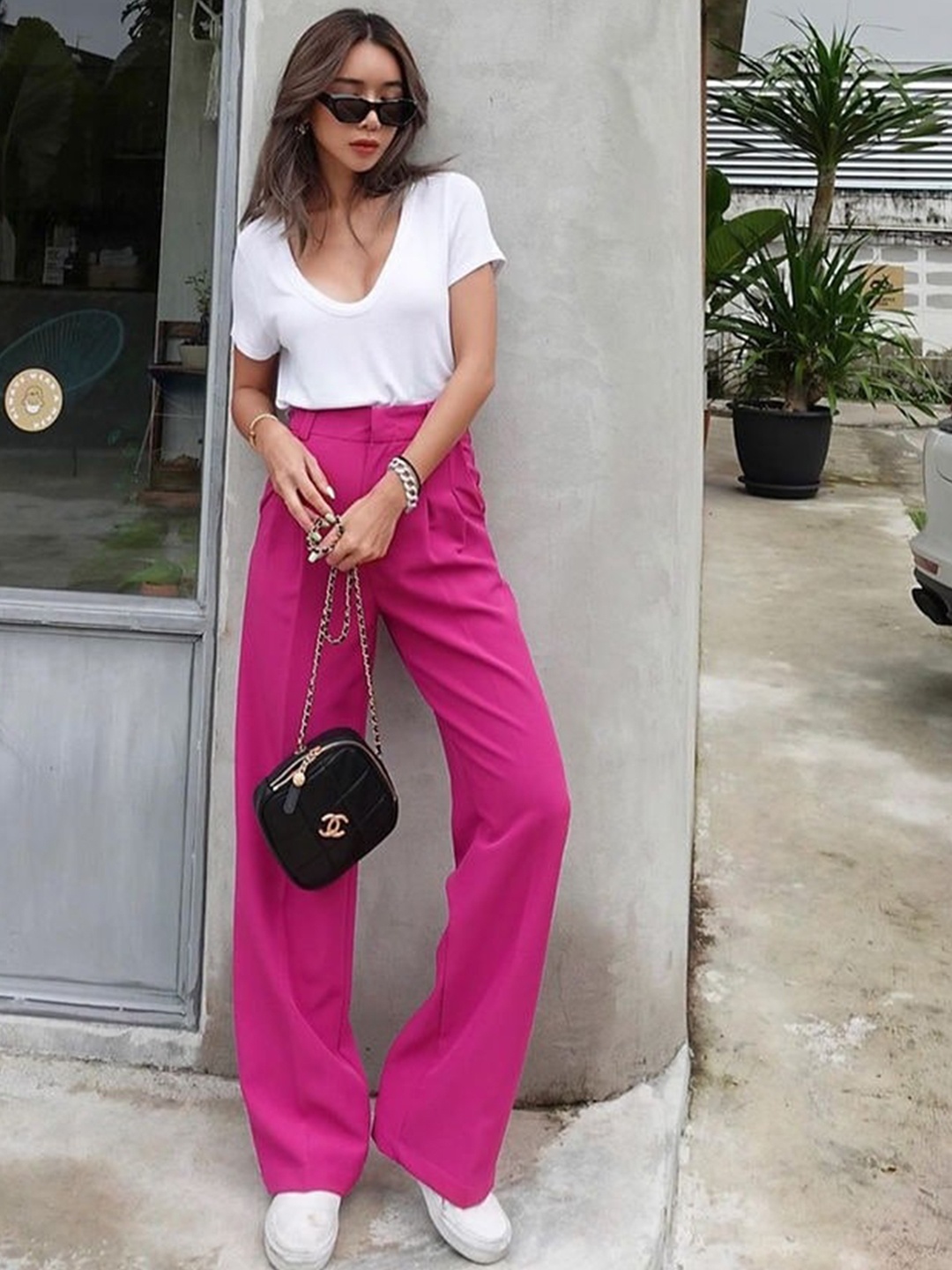 

StyleAsh Women Printed High-Rise Trousers, Pink