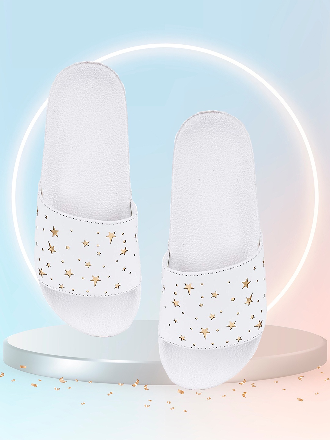 

Elibolz Women Laser Cut Embellished Sliders, White