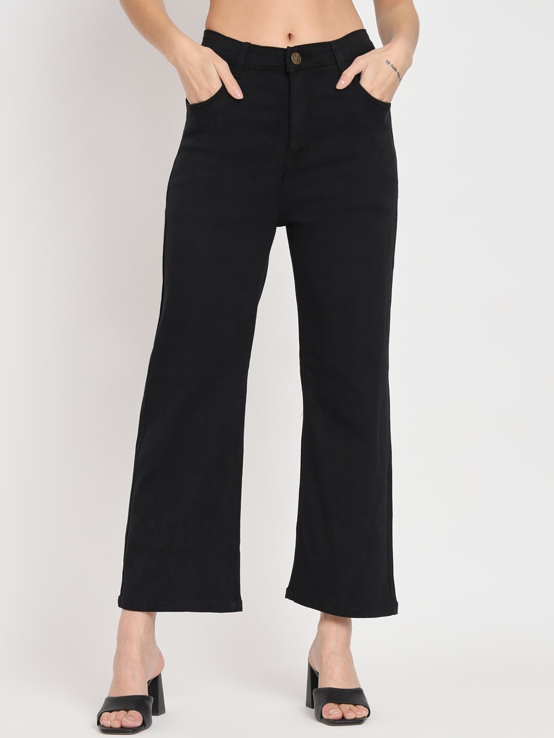 

AngelFab Women Relaxed Fit Mid-Rise Pocket Stretchable Cotton Jeans, Black