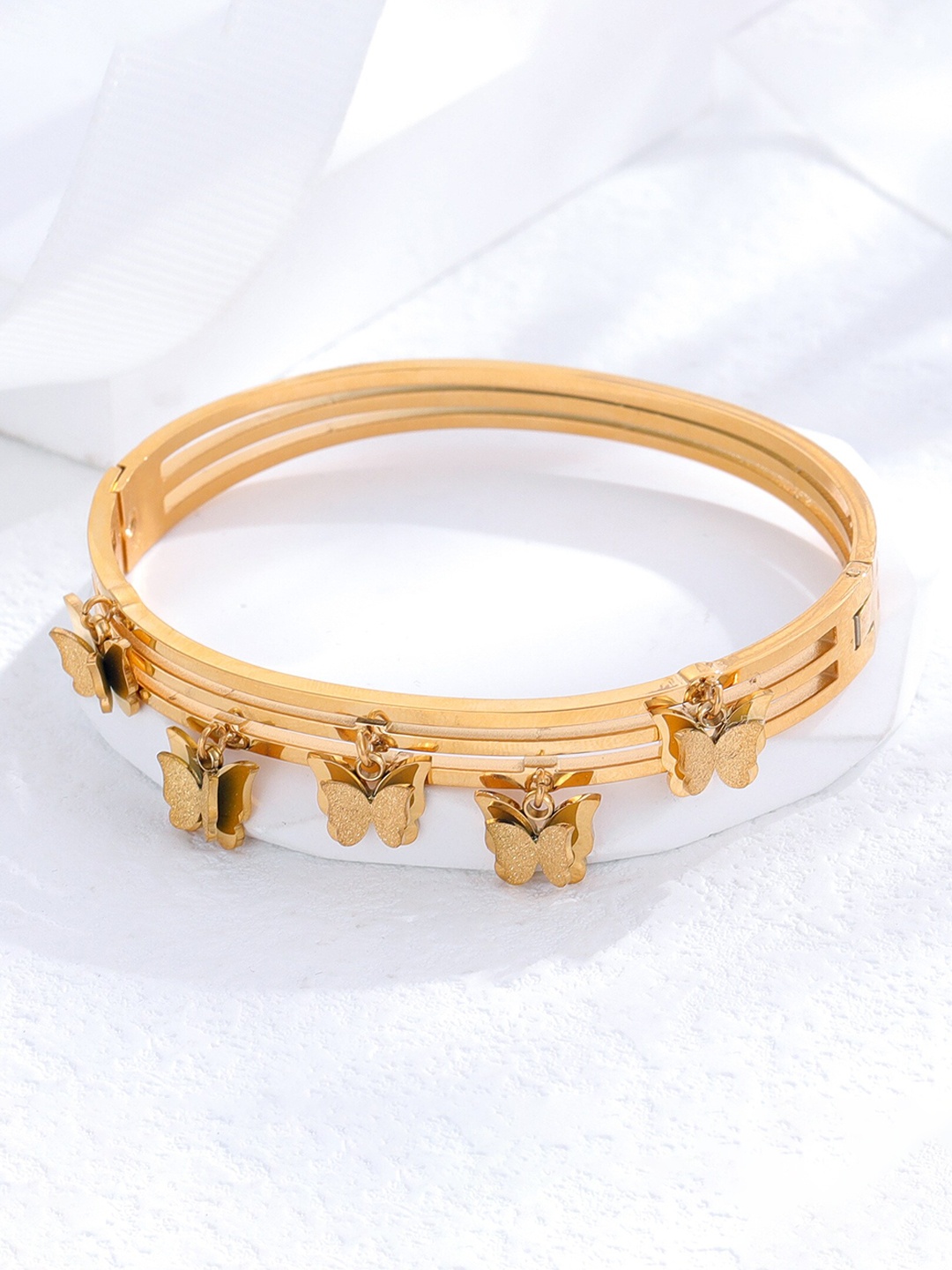 

MYKI Cubic Zirconia Rose Gold-Plated Kada Bracelet