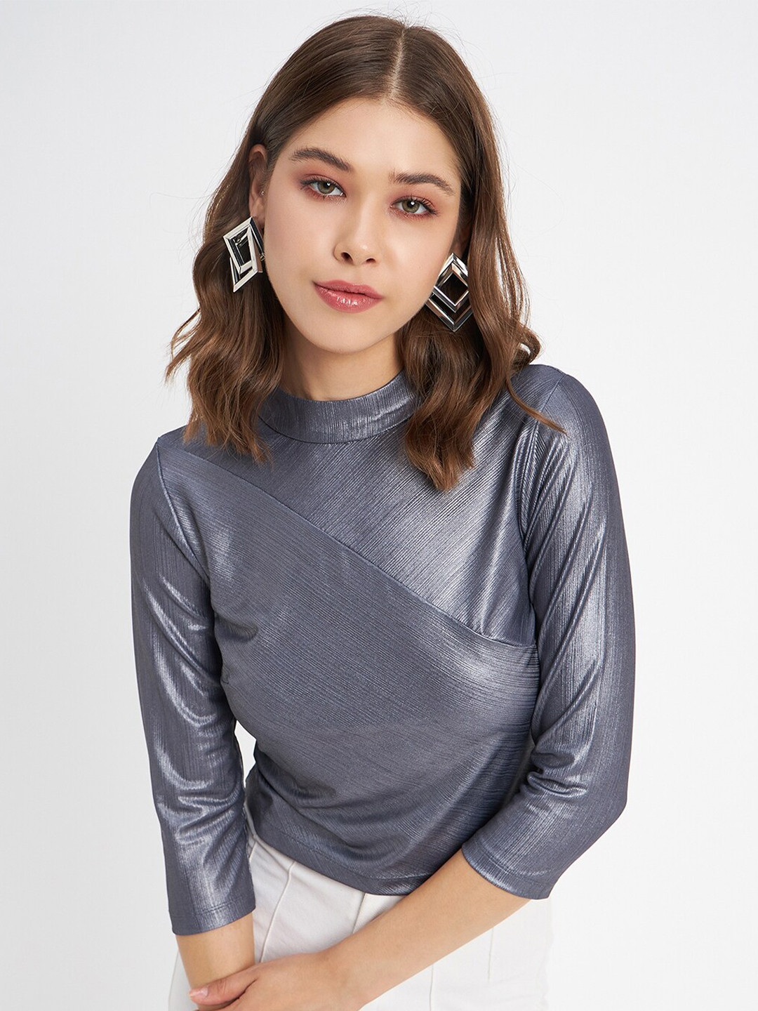 

Madame High Neck Crop Top, Grey