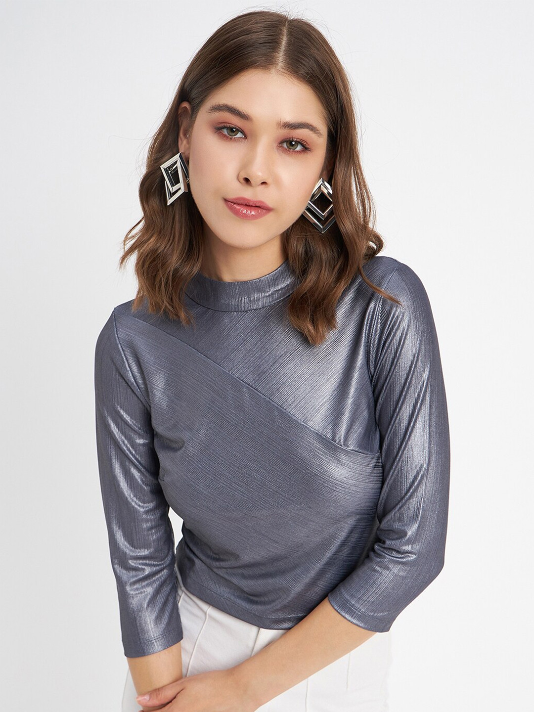 

Madame High Neck Crop Top, Grey
