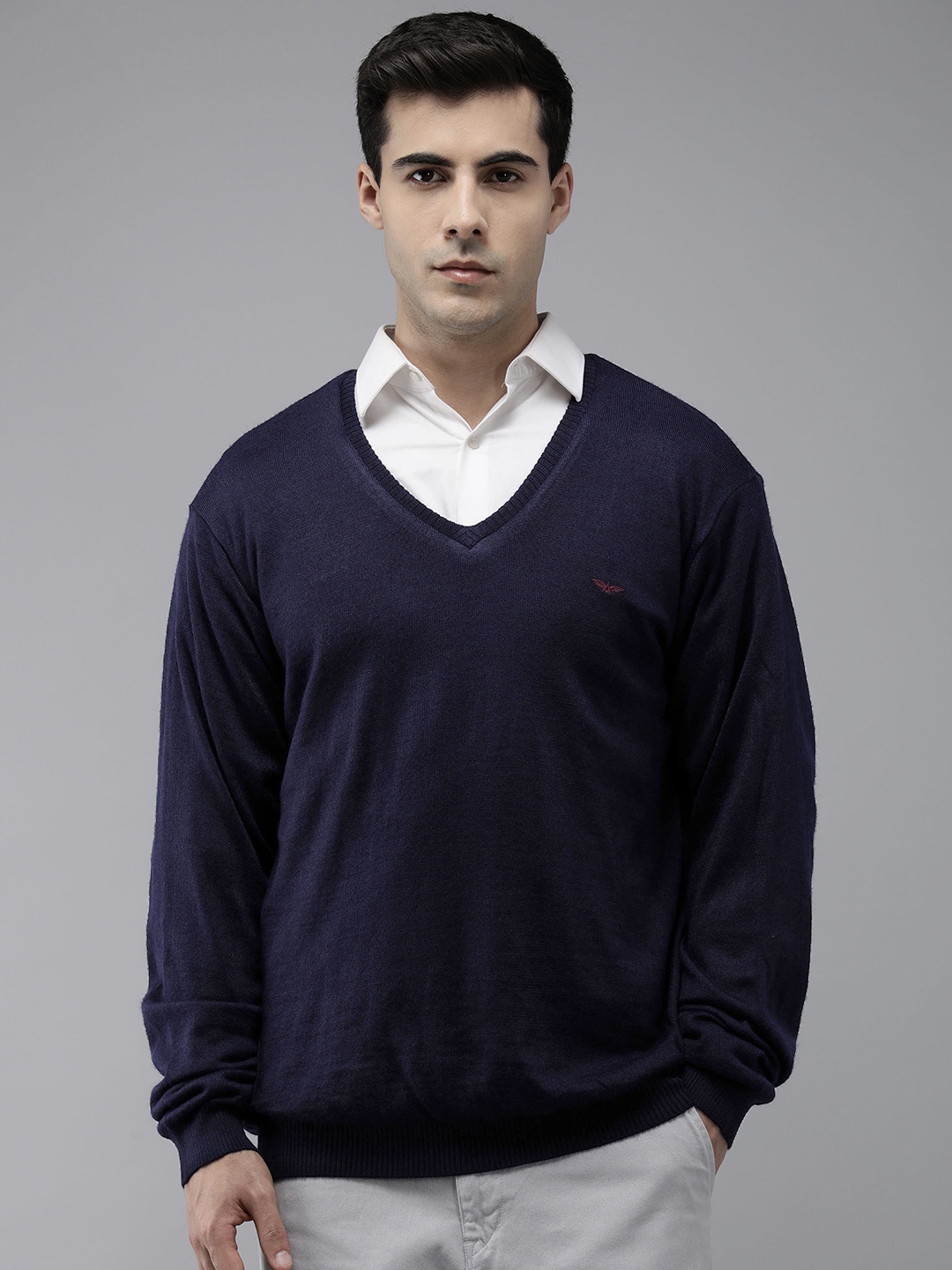 

Park Avenue Solid V-Neck Reversible Pullover Sweaters, Navy blue