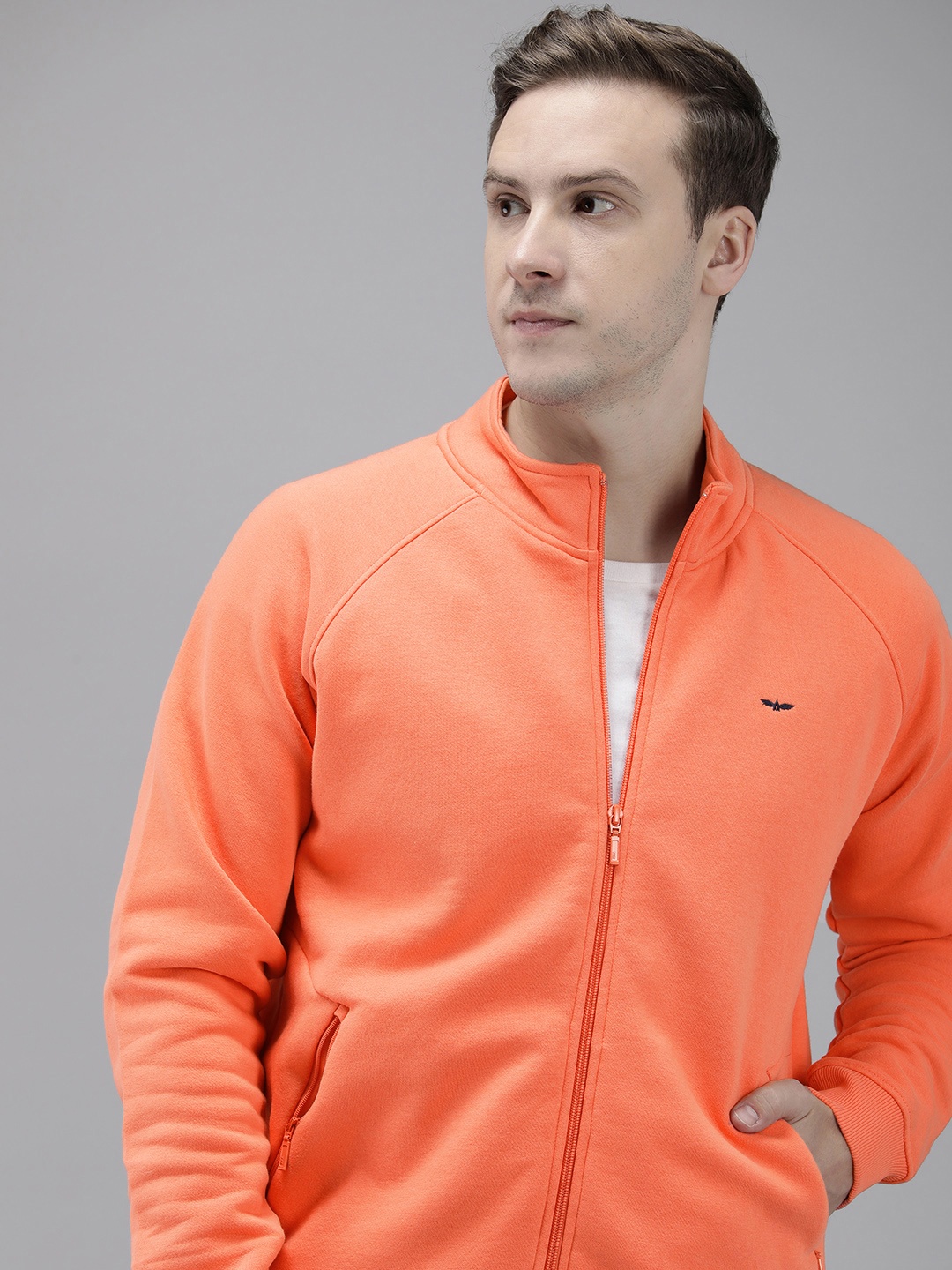 

Park Avenue Solid Mock Collar Front-Open Casual Sweatshirt, Coral