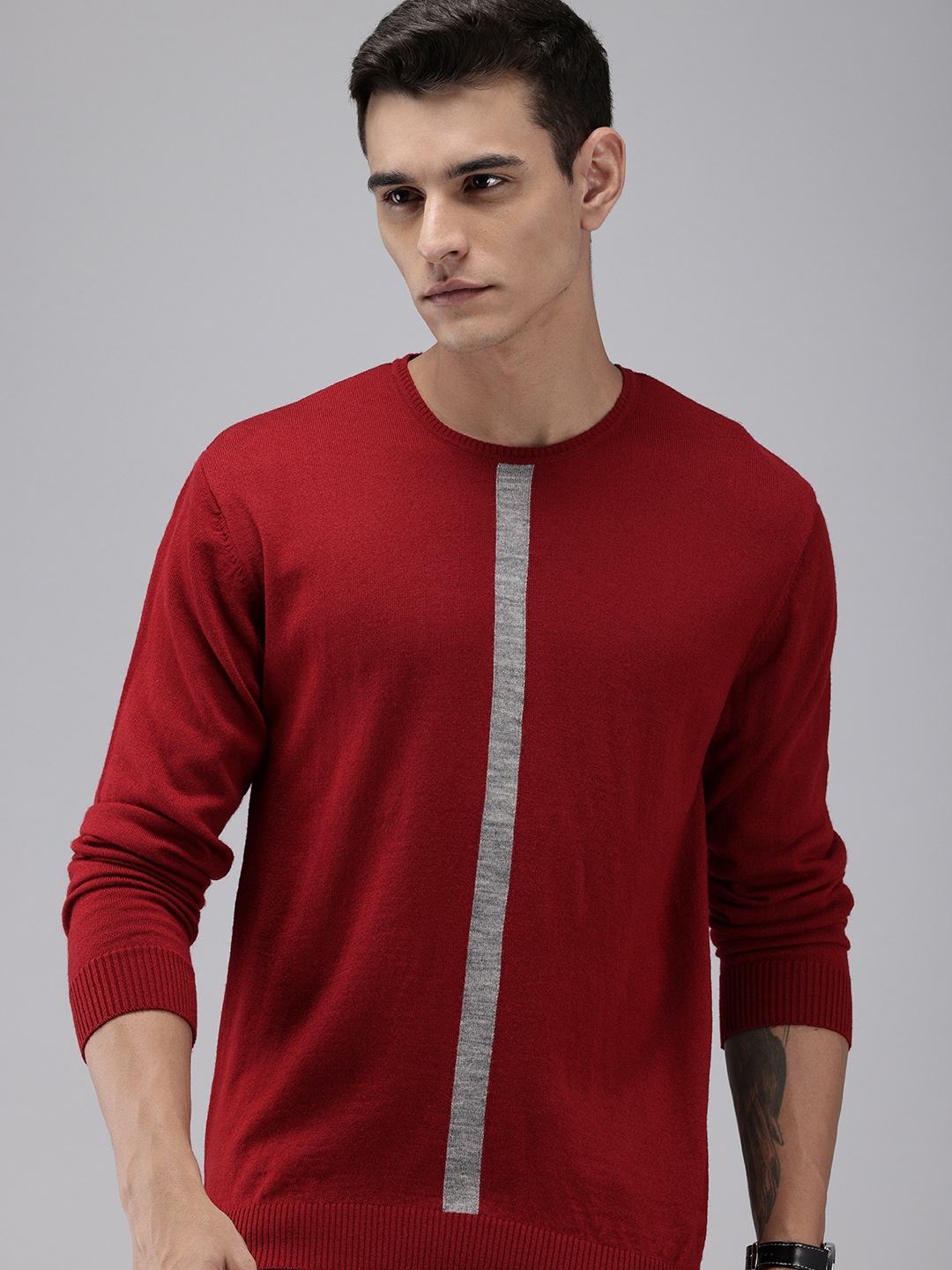

Park Avenue Slim Fit Striped Pullover Sweaters, Red