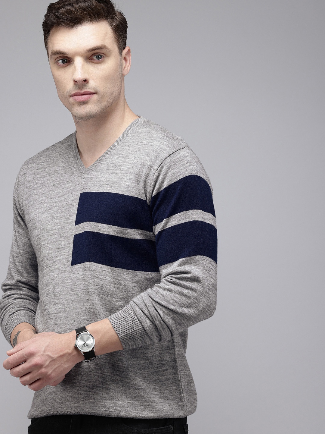 

Park Avenue Slim Fit Striped Pullover Sweater, Grey