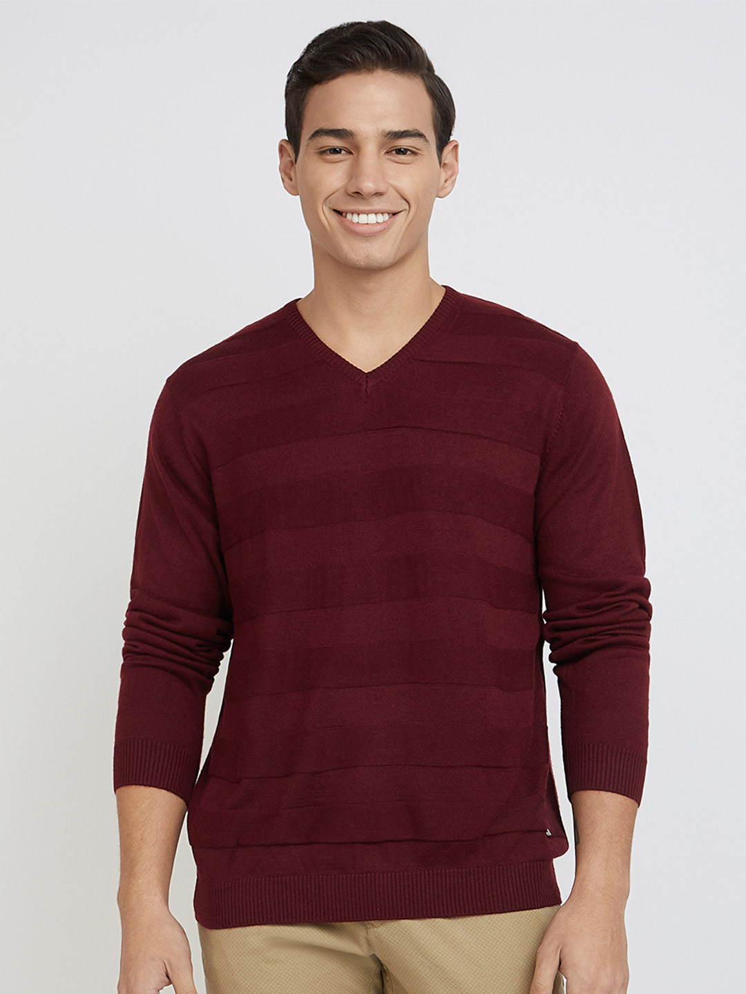 

Park Avenue V-Neck Striped Pullover Sweaters, Maroon