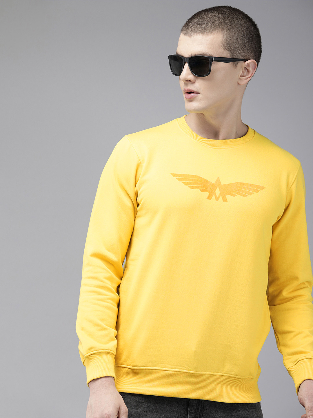 

Park Avenue Round Neck Slim Fit Graphic Printed Sweatshirt, Yellow