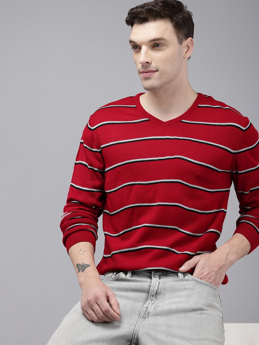 

Park Avenue Slim Fit Striped Pullover, Red