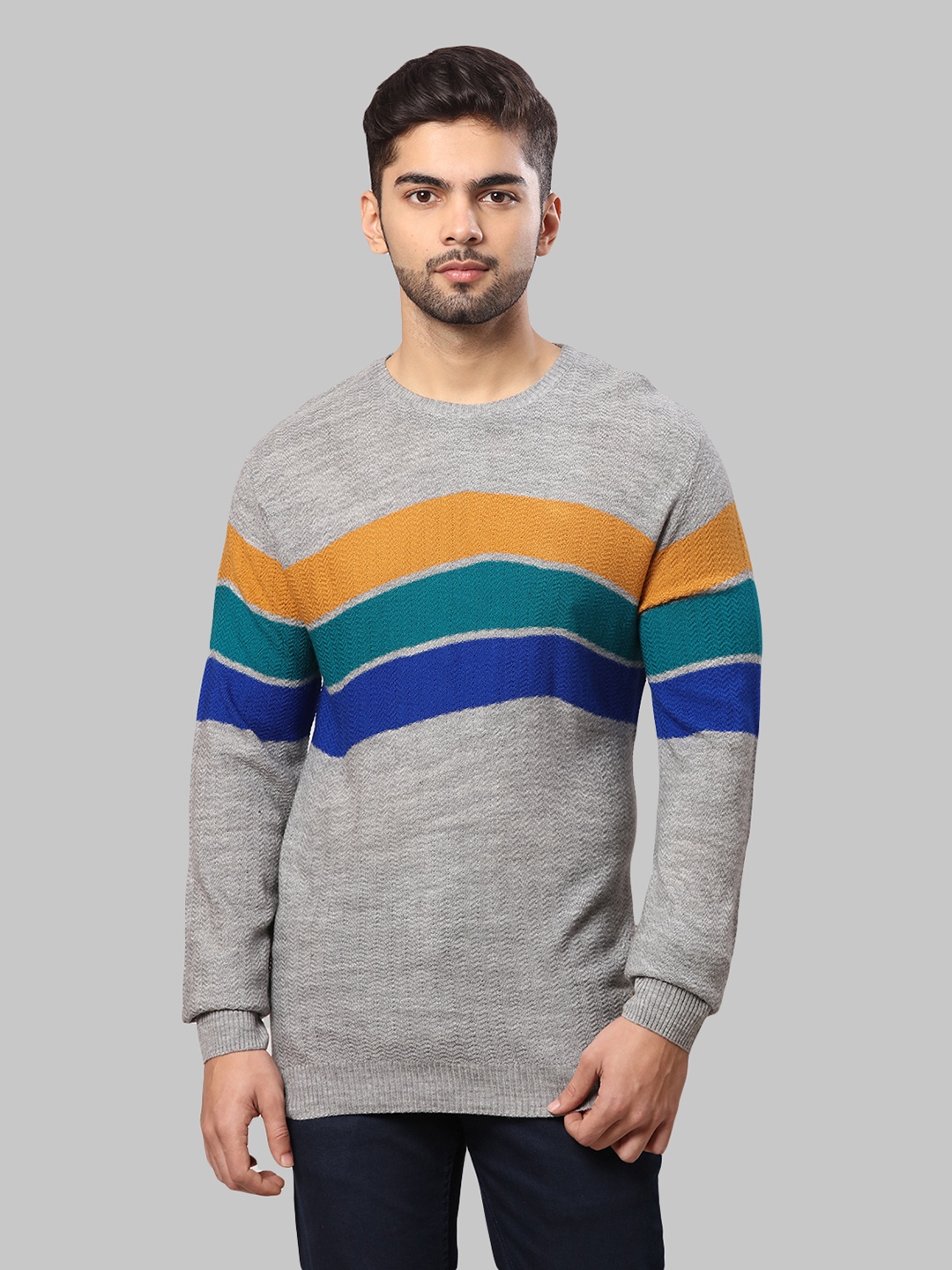 

Park Avenue Striped Pullover Sweater, Grey