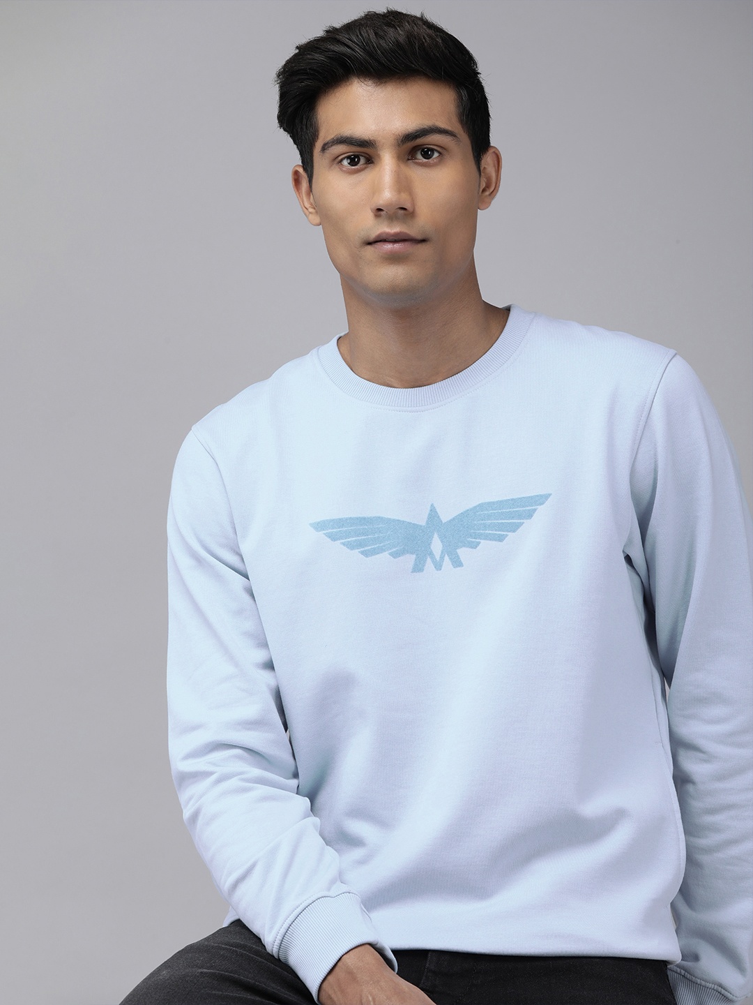 

Park Avenue Round Neck Slim Fit Graphic Printed Sweatshirt, Blue