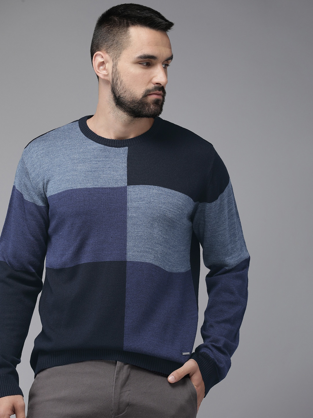 

Park Avenue Round Neck Colourblocked Pullover, Blue