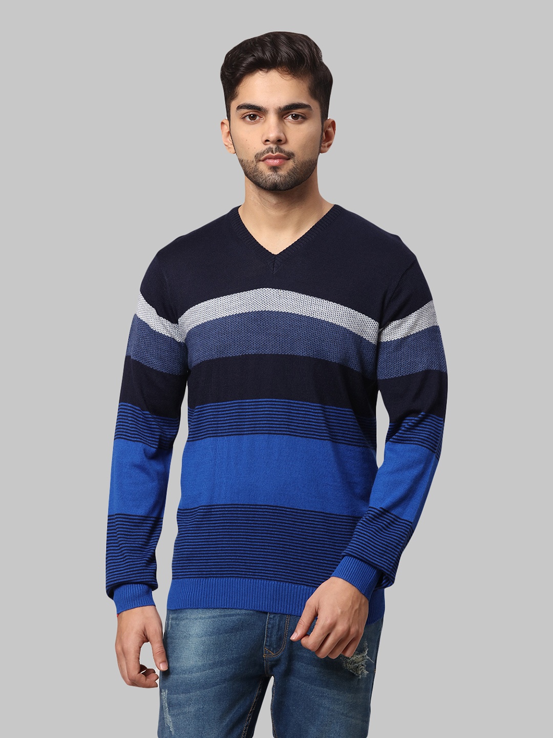 

Park Avenue V-Neck Striped Pullover, Blue