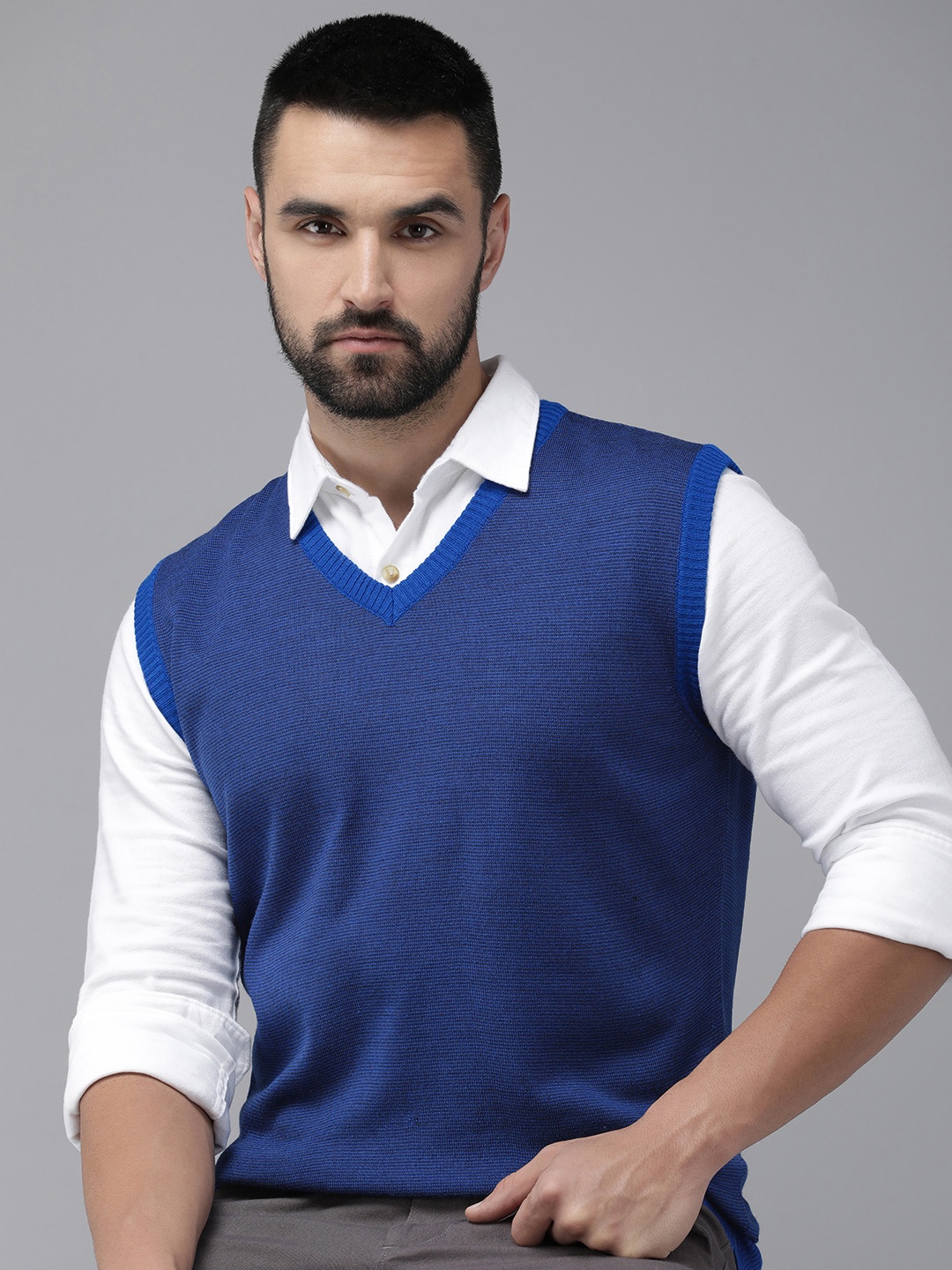 

Park Avenue V-Neck Sleeveless Striped Sweater Vest, Blue