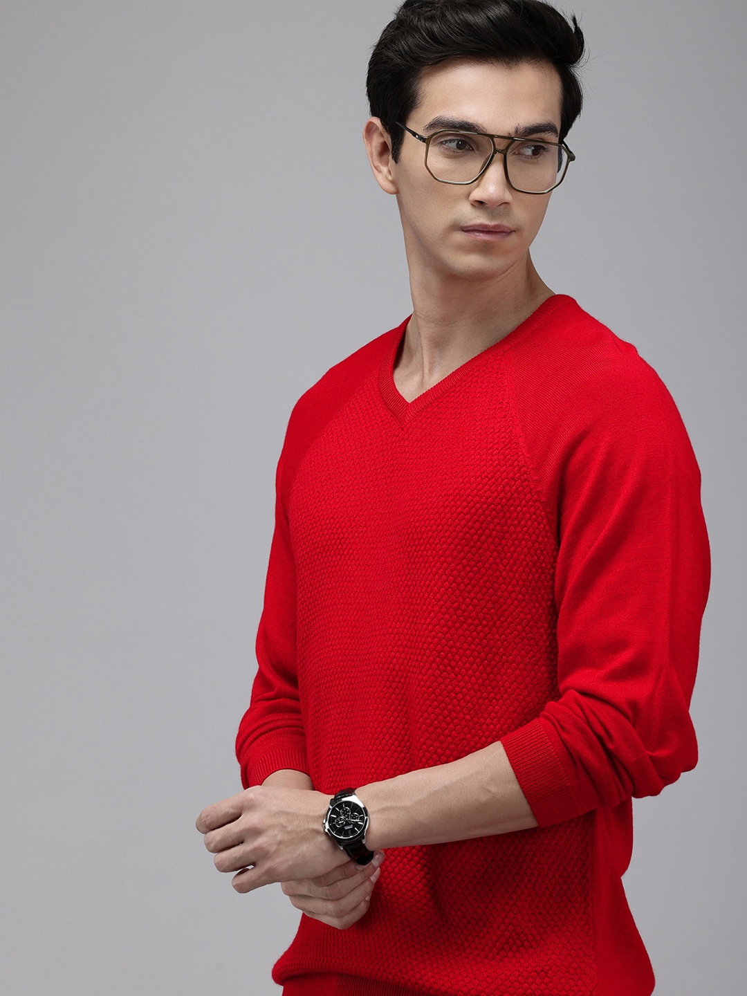 

Park Avenue Self Design Pullover Sweater, Red