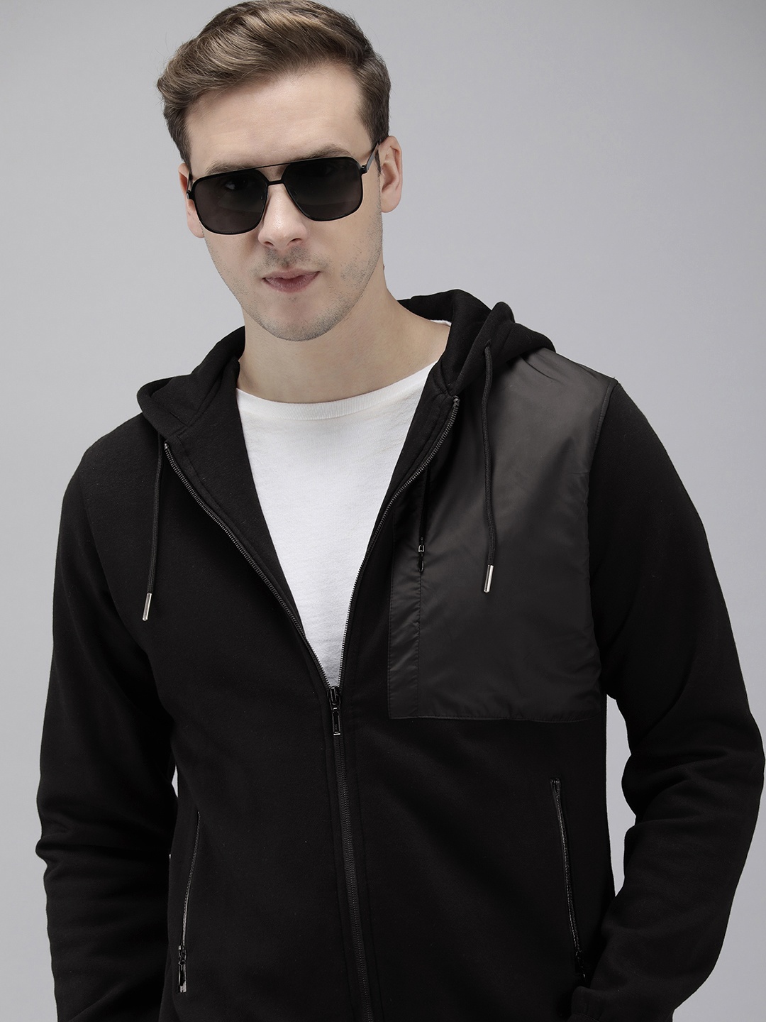 

Park Avenue Solid Front-Open Casual Hooded Sweatshirt, Black