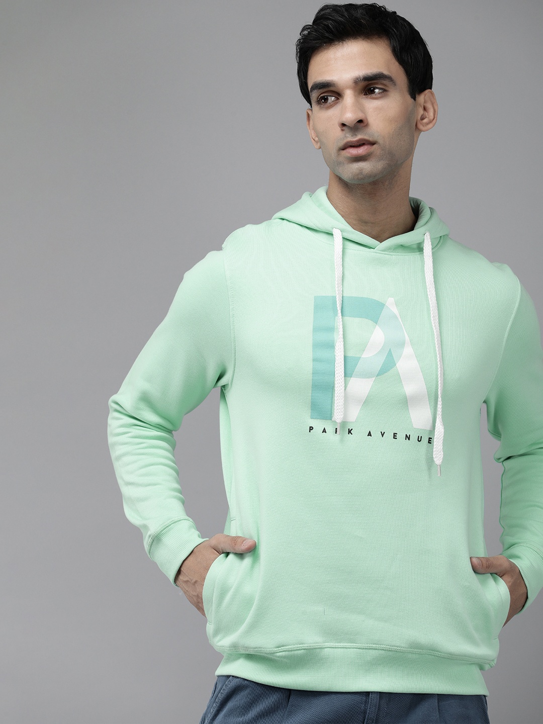 

Park Avenue Long Sleeves Brand Logo Printed Hooded Sweatshirt, Green