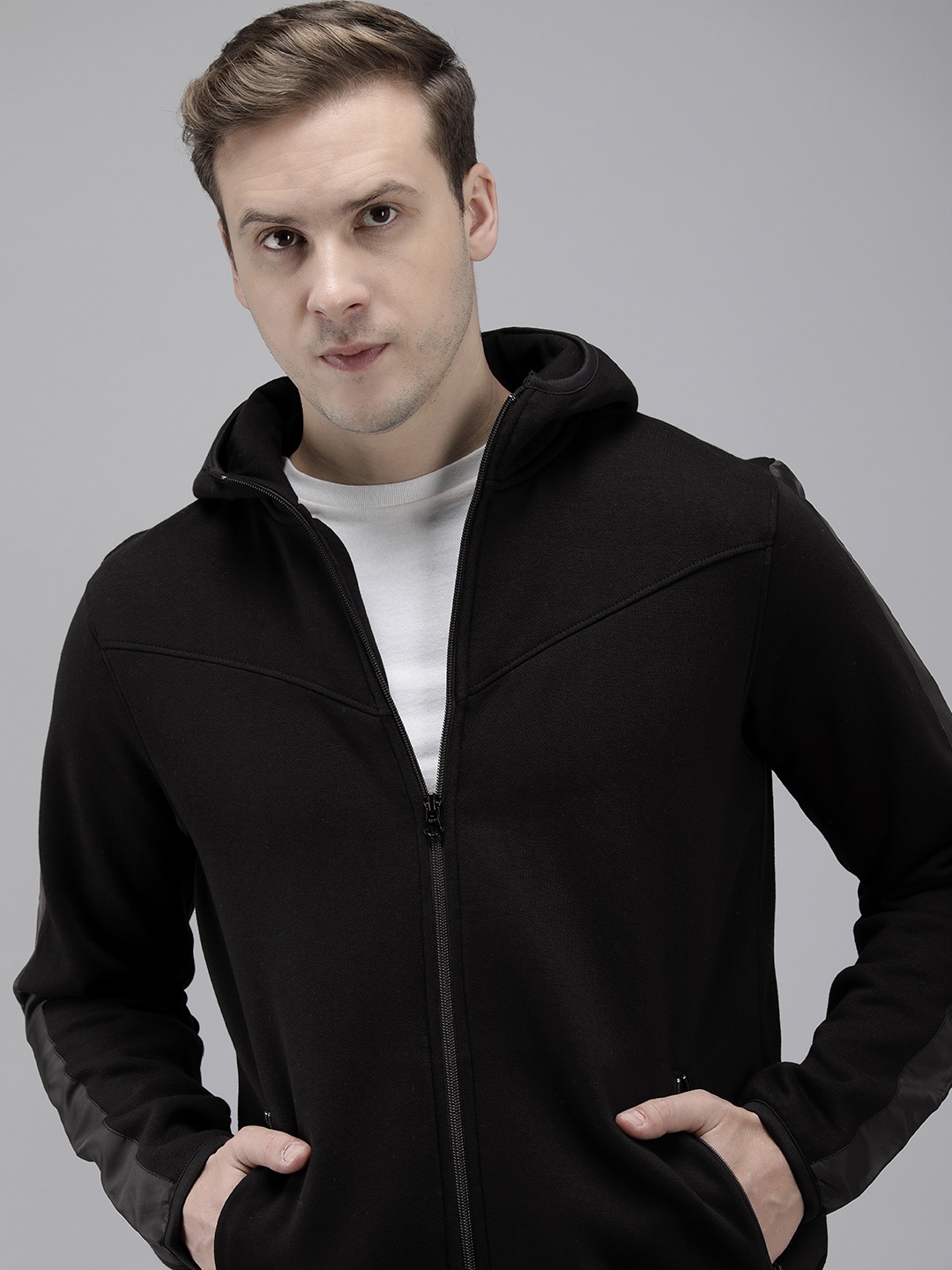 

Park Avenue Solid Front-Open Casual Hooded Sweatshirt, Black