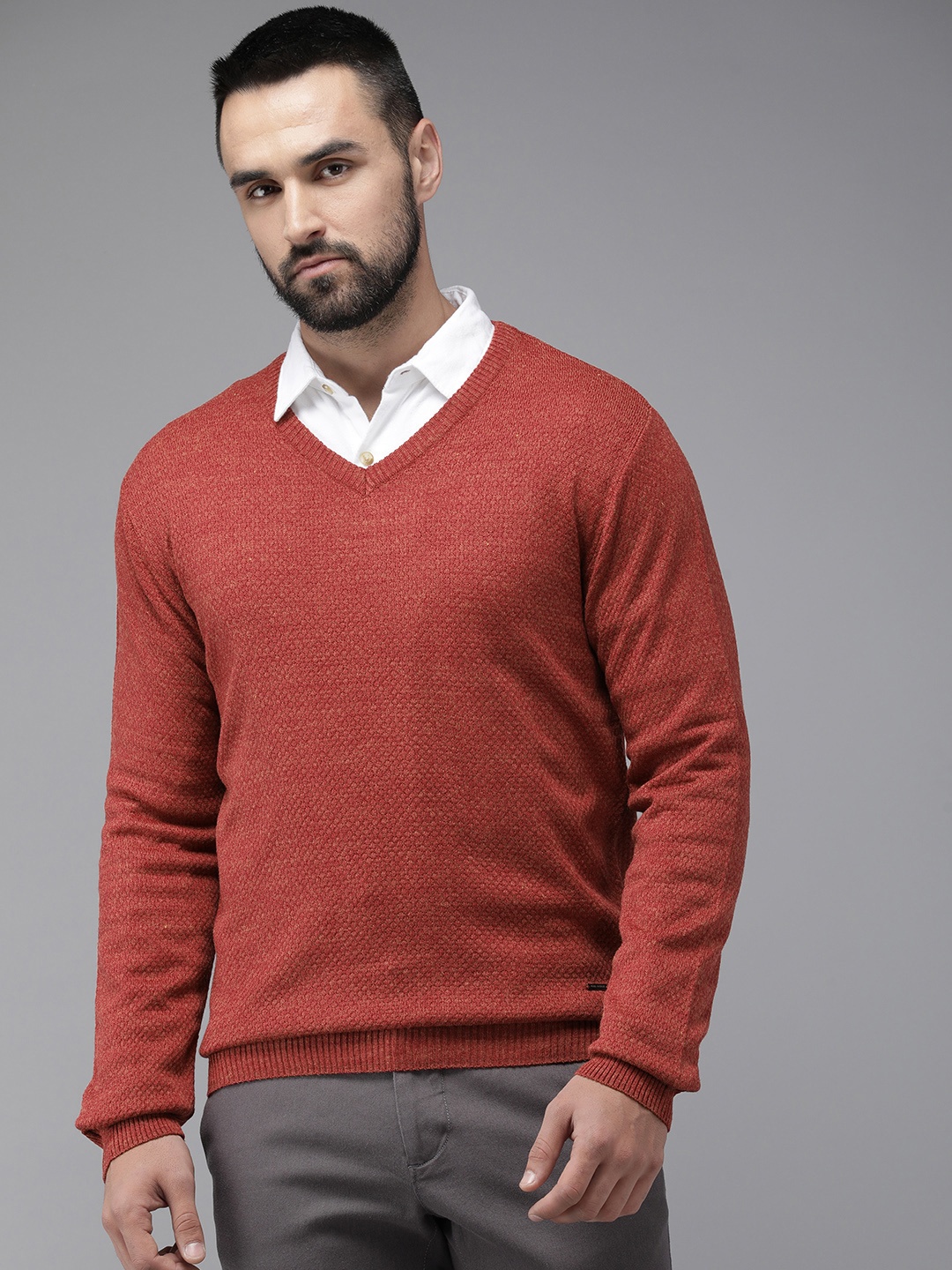 

Park Avenue Long Sleeves V-Neck Knitted Pullover, Rust