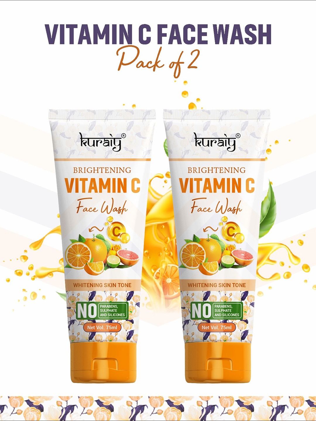 

KURAIY 100% Premium Set Of 2 Vitamin C Face Wash -75ml Each, White