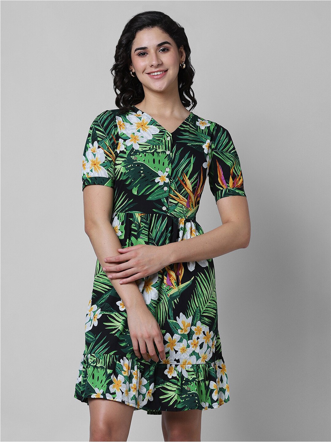 

Pantaloons Tropical Printed A-Line Dress, Green