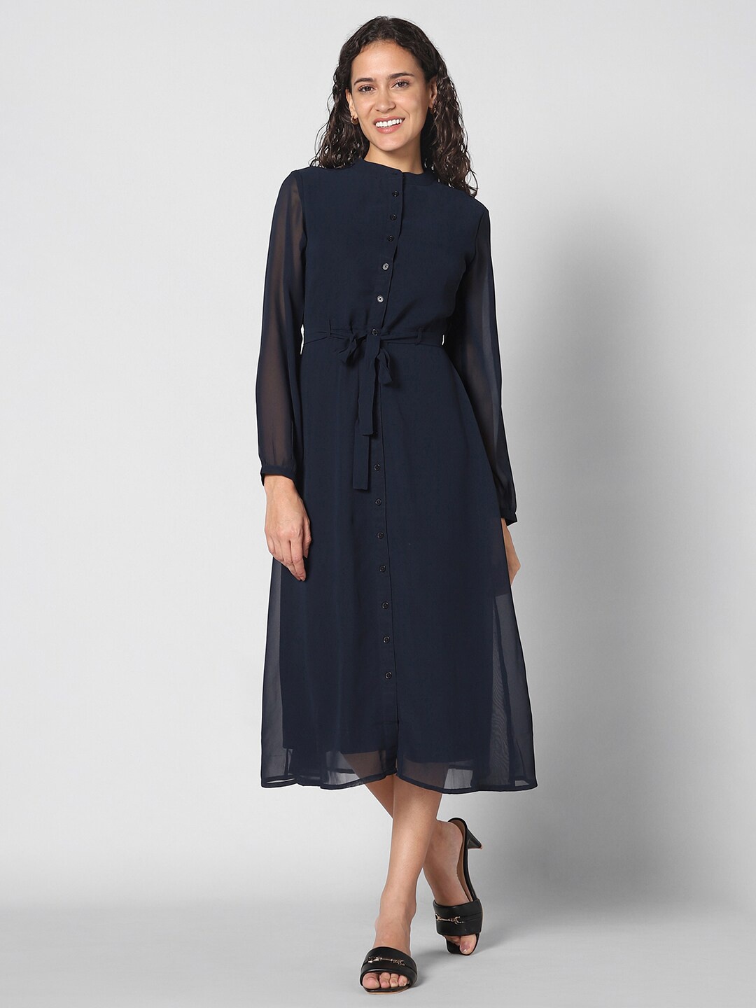 

Pantaloons Waist Tie-Up Fit & Flare Midi Dress, Blue