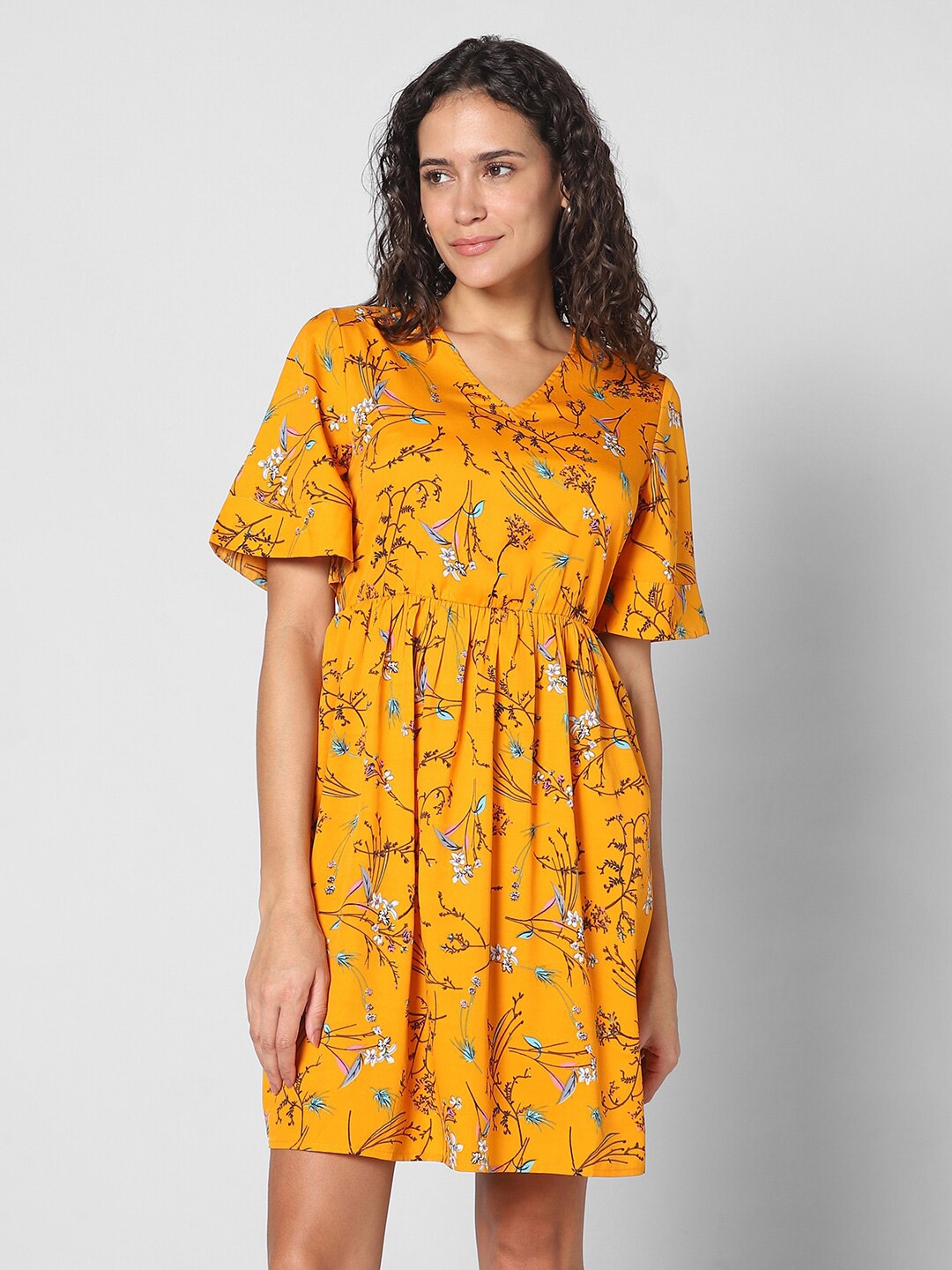 

Pantaloons Floral Printed Flared Sleeve Fit & Flare Dress, Yellow