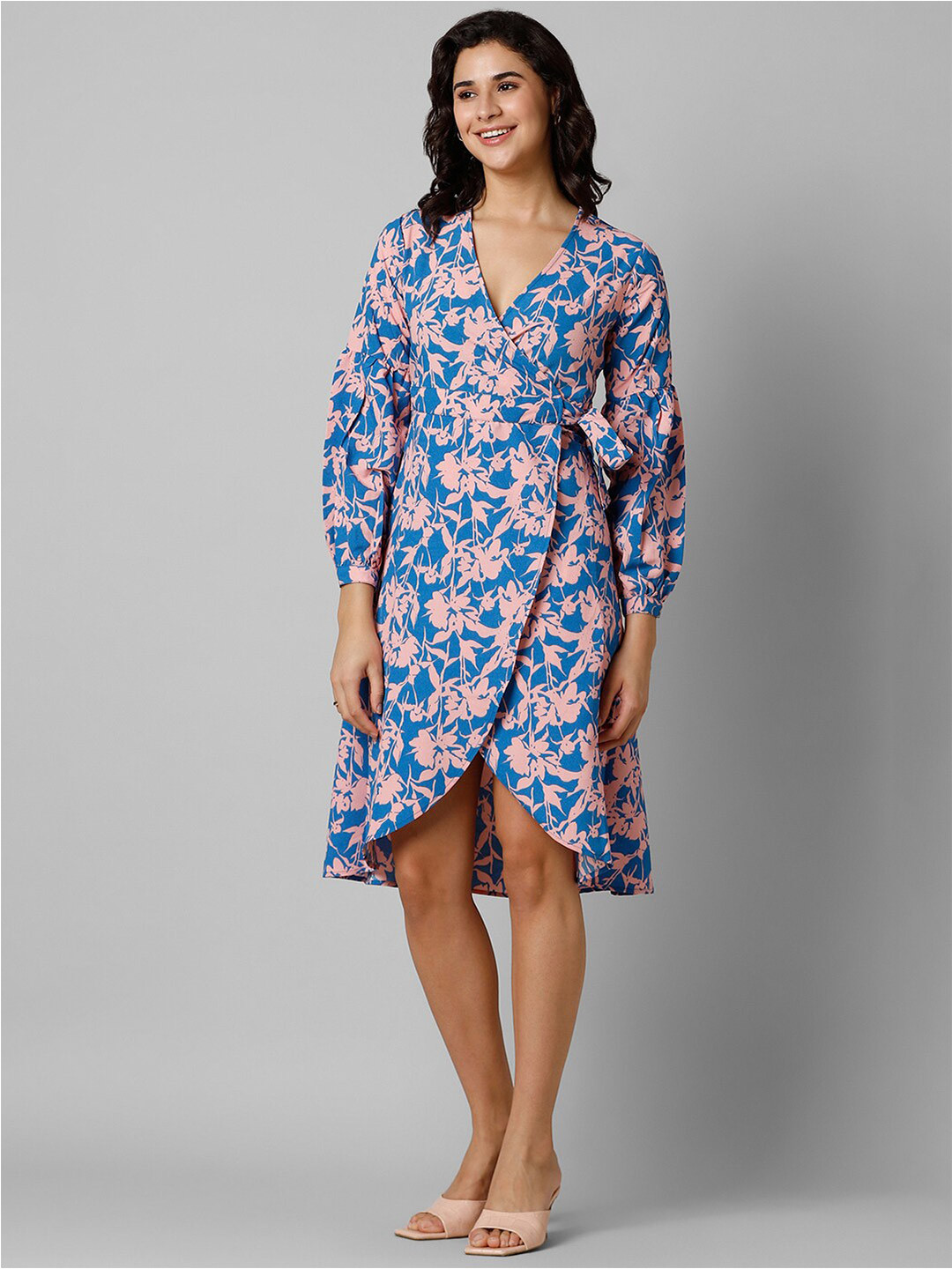 

Pantaloons Puff Sleeve Midi Wrap Dress, Blue