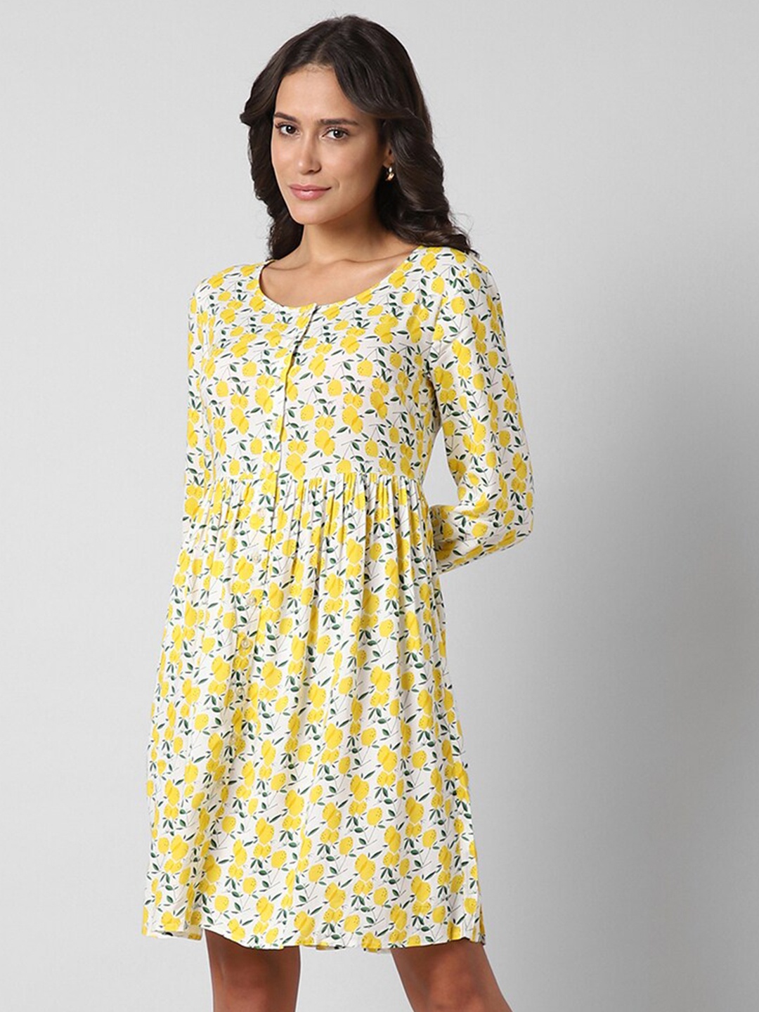 

Pantaloons Floral Printed Scoop Neck Fit & Flare Dress, Yellow