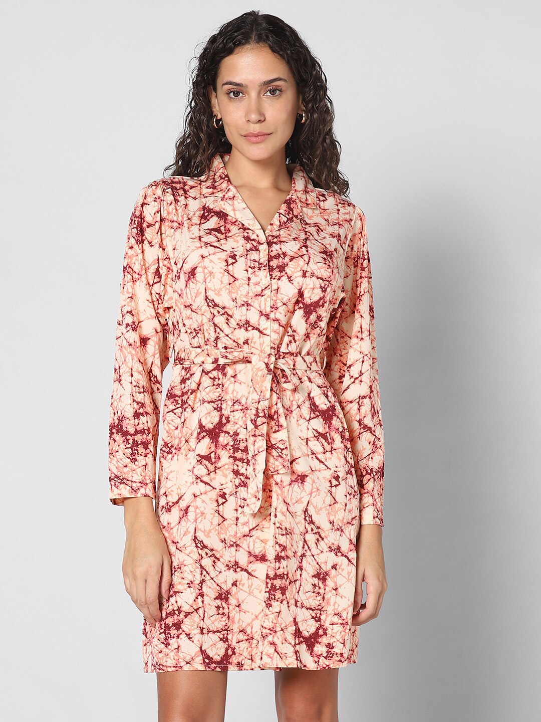

Pantaloons Abstract Printed Shirt Style Knee Above Dress, White