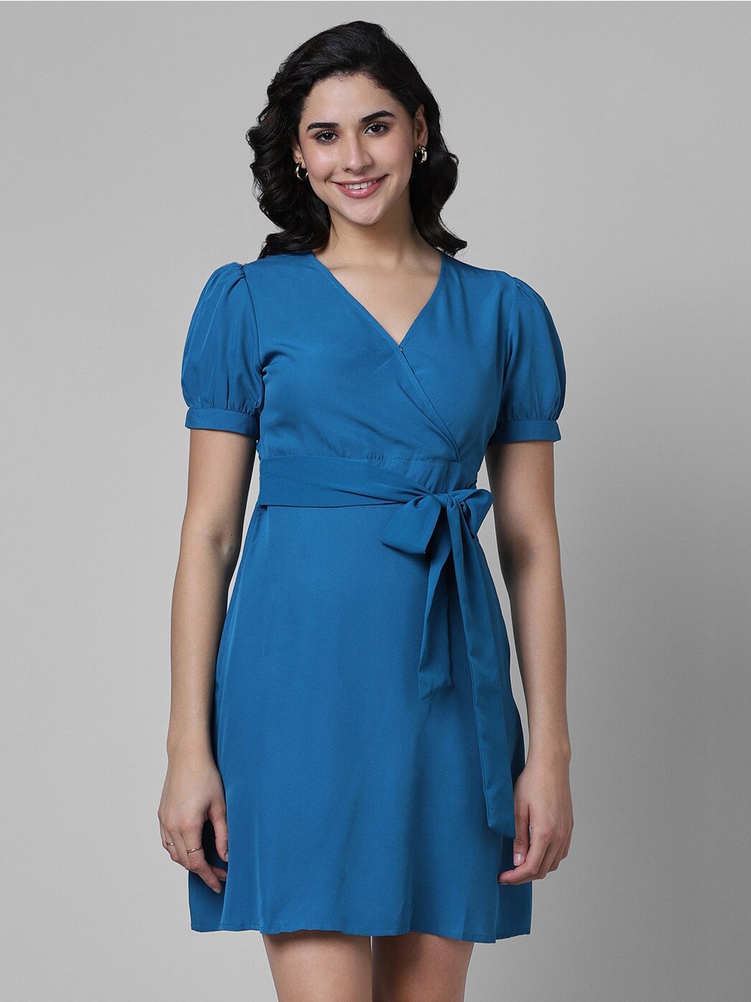 

Pantaloons Puff Sleeve Tie-Ups Wrap Dress, Blue