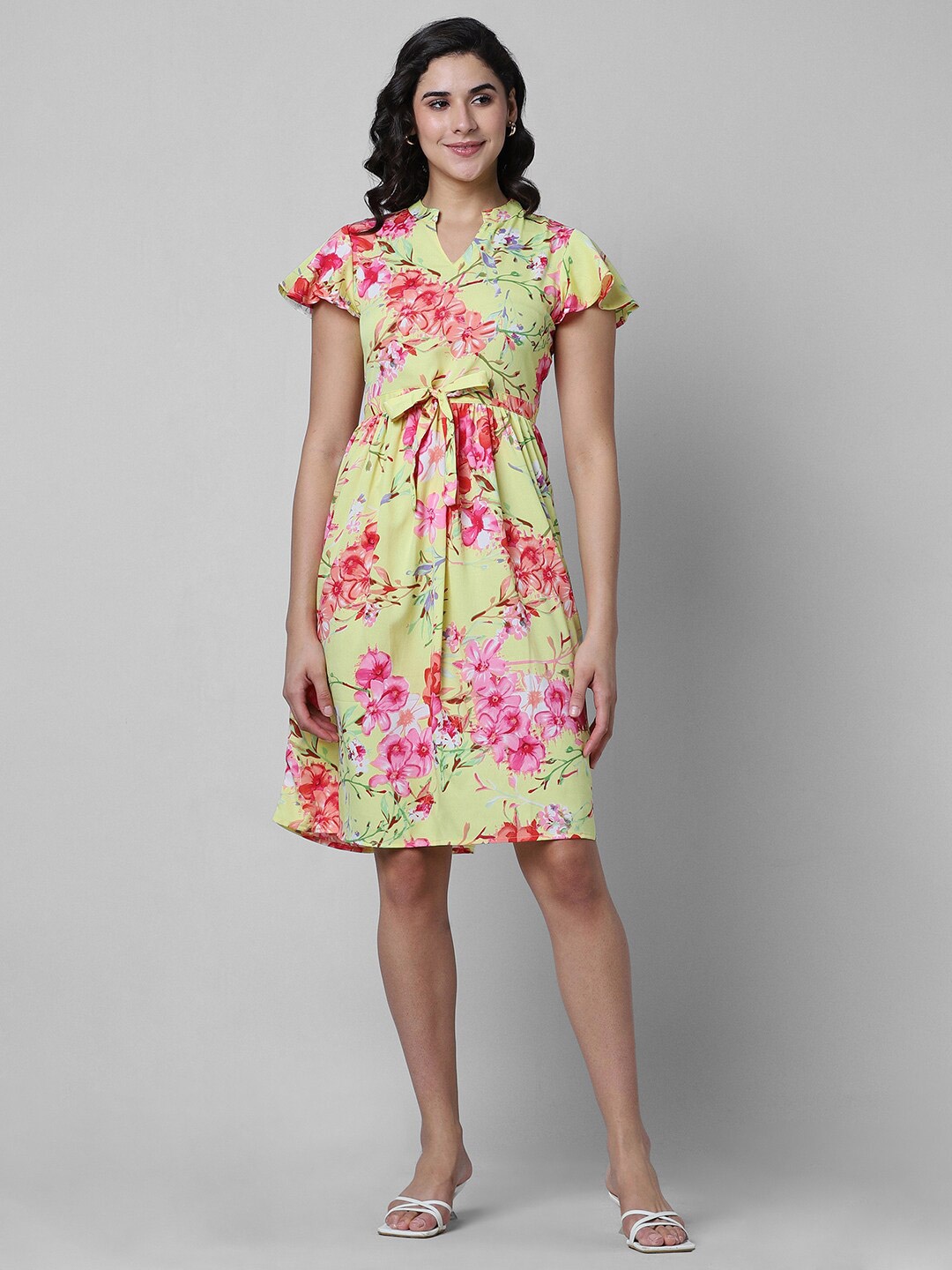 

Pantaloons Floral Printed Fit & Flare Dress, Yellow