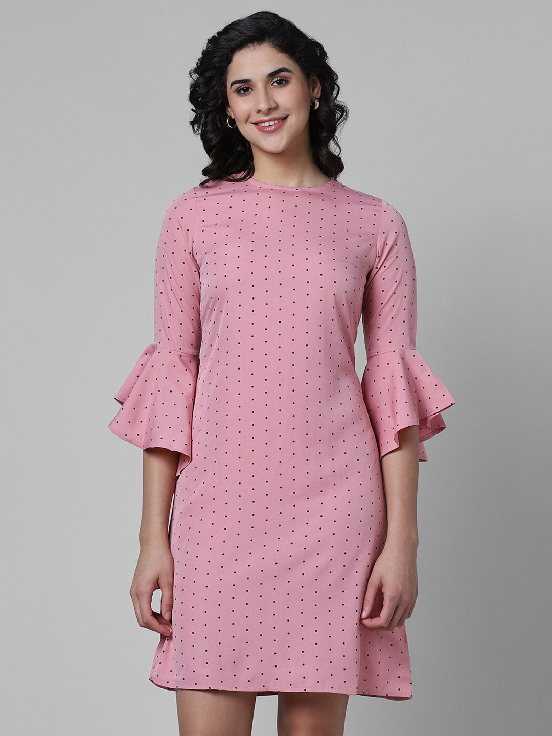

Pantaloons Polka Dots Printed Bell Sleeves Sheath Dress, Pink