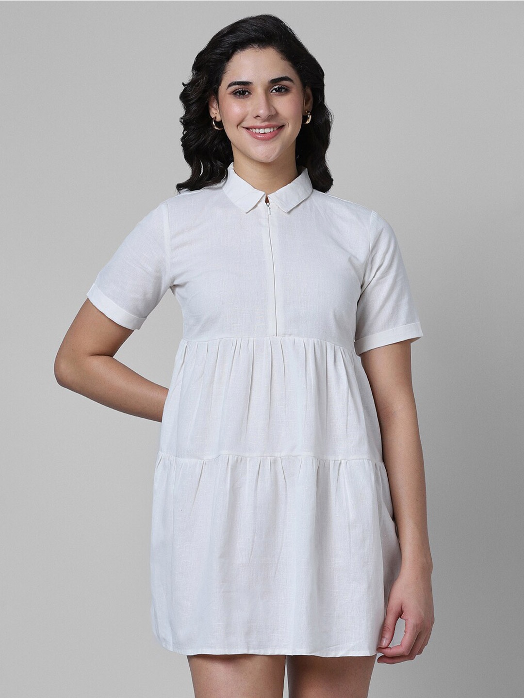 

Pantaloons Shirt Collar Pure Cotton Fit and Flare Dress, White