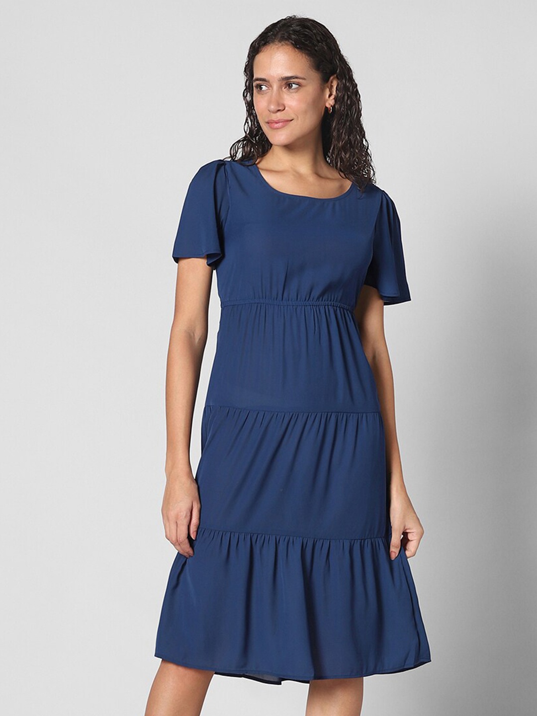 

Pantaloons Round Neck Tiered Fit & Flare Dress, Blue