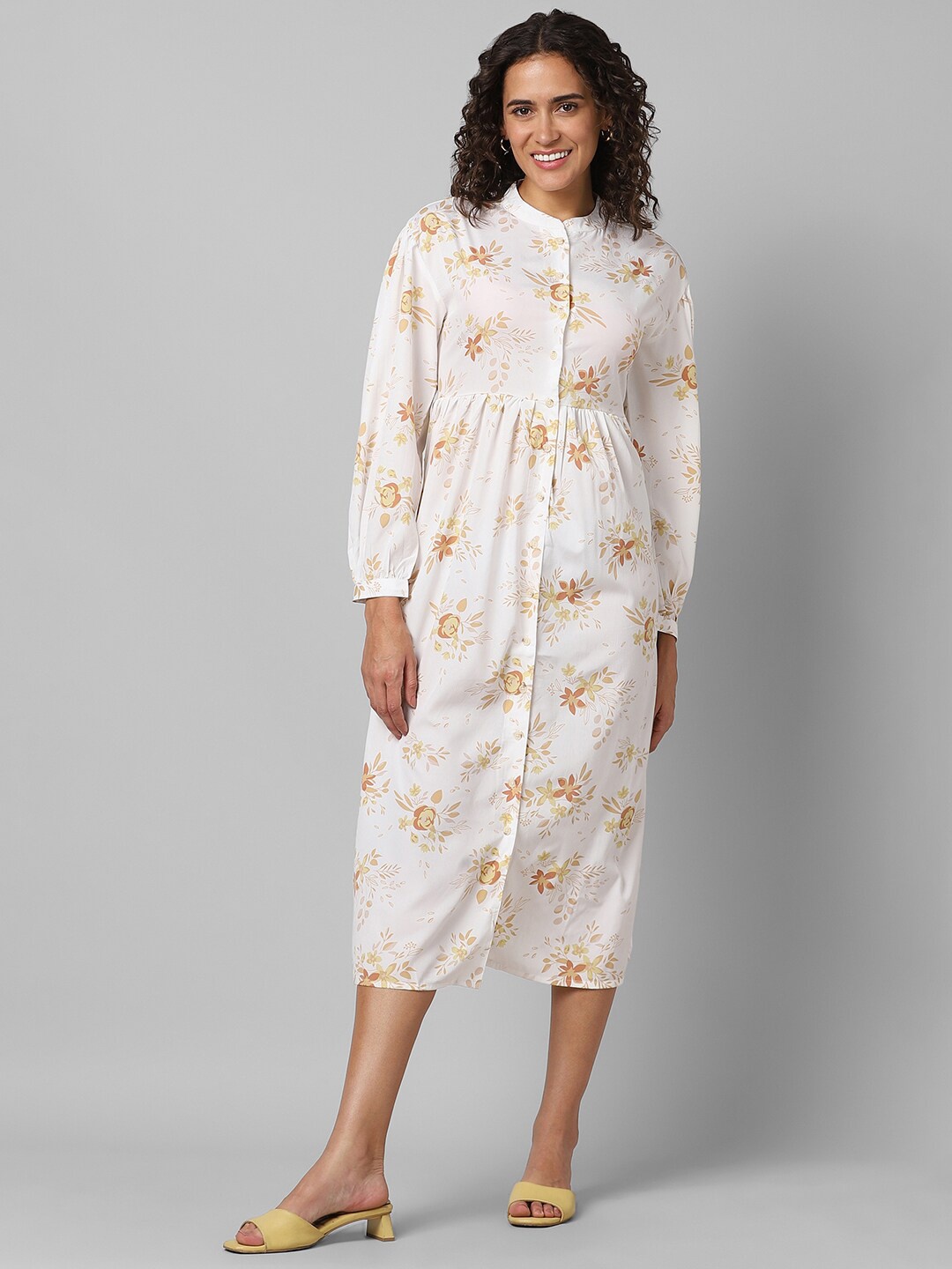 

Pantaloons Floral Printed Puff Sleeve A-Line Midi Dress, White