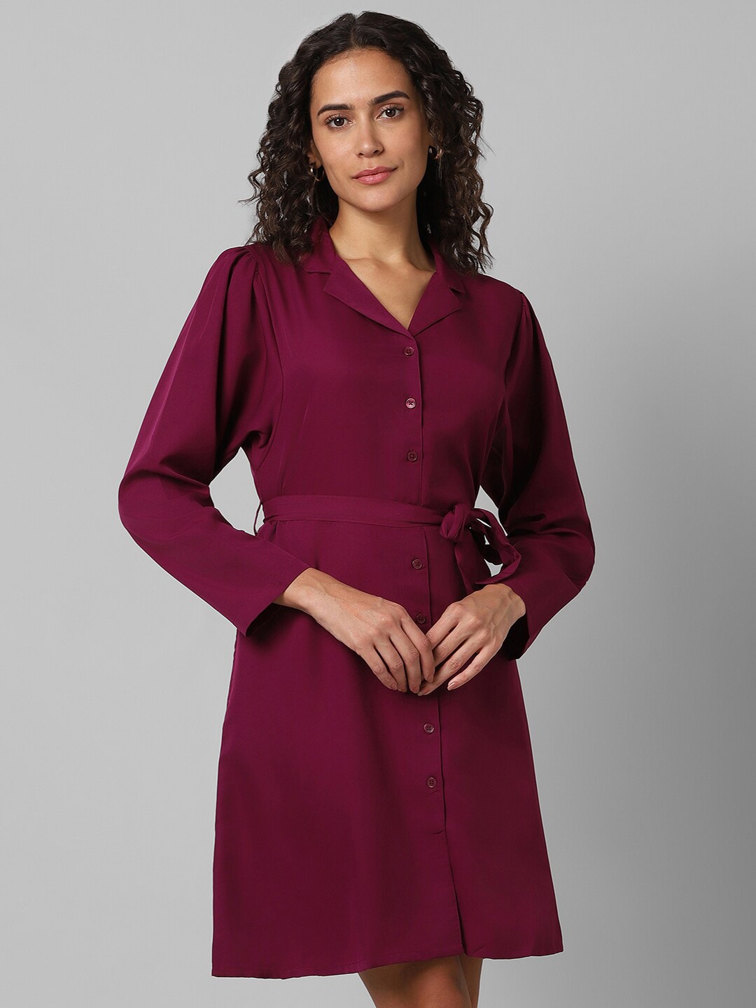 

Pantaloons Lapel Collar Tie-Ups Shirt Dress, Maroon