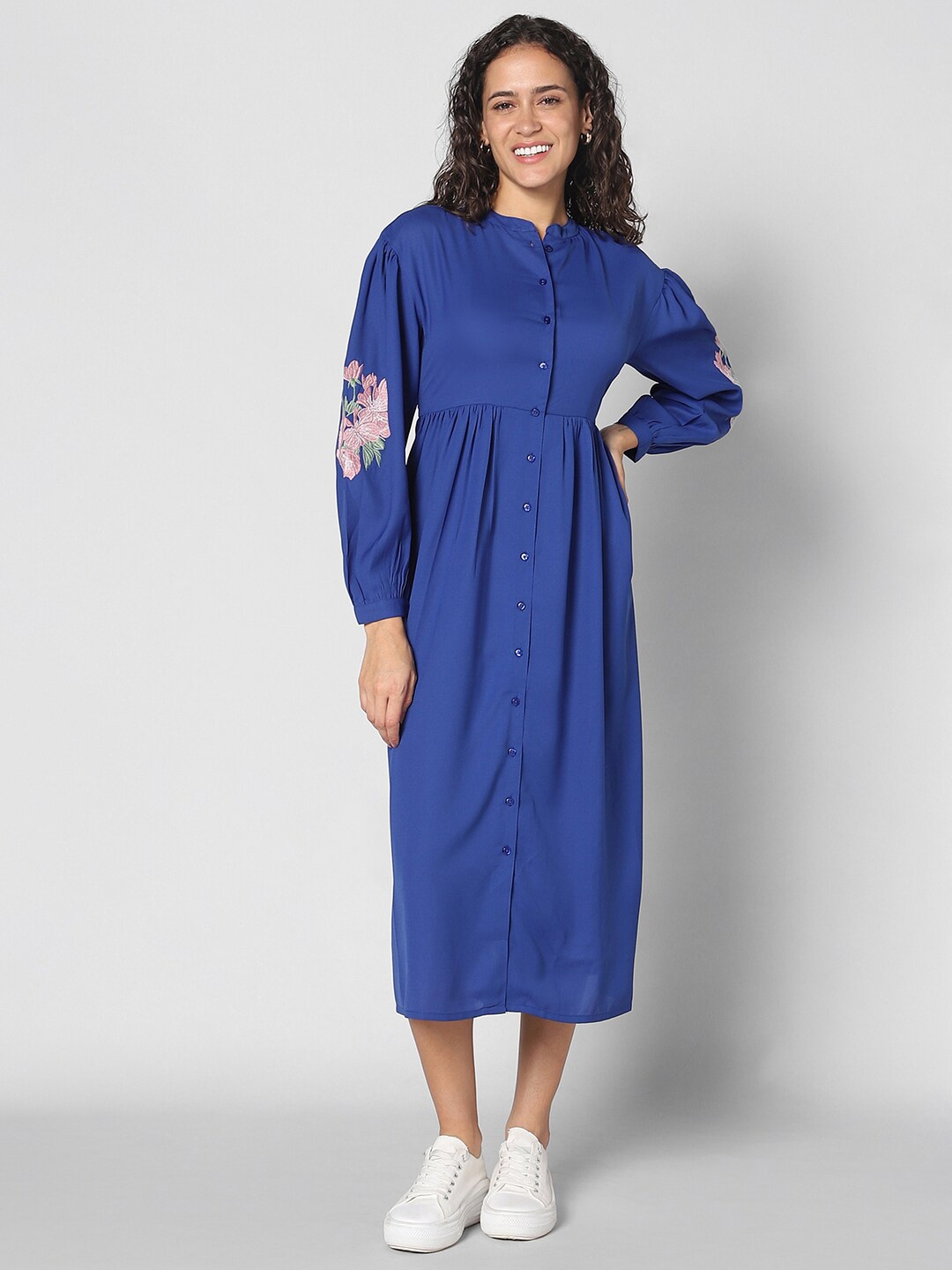 

Pantaloons Puff Sleeve Fit & Flare Midi Dress, Blue