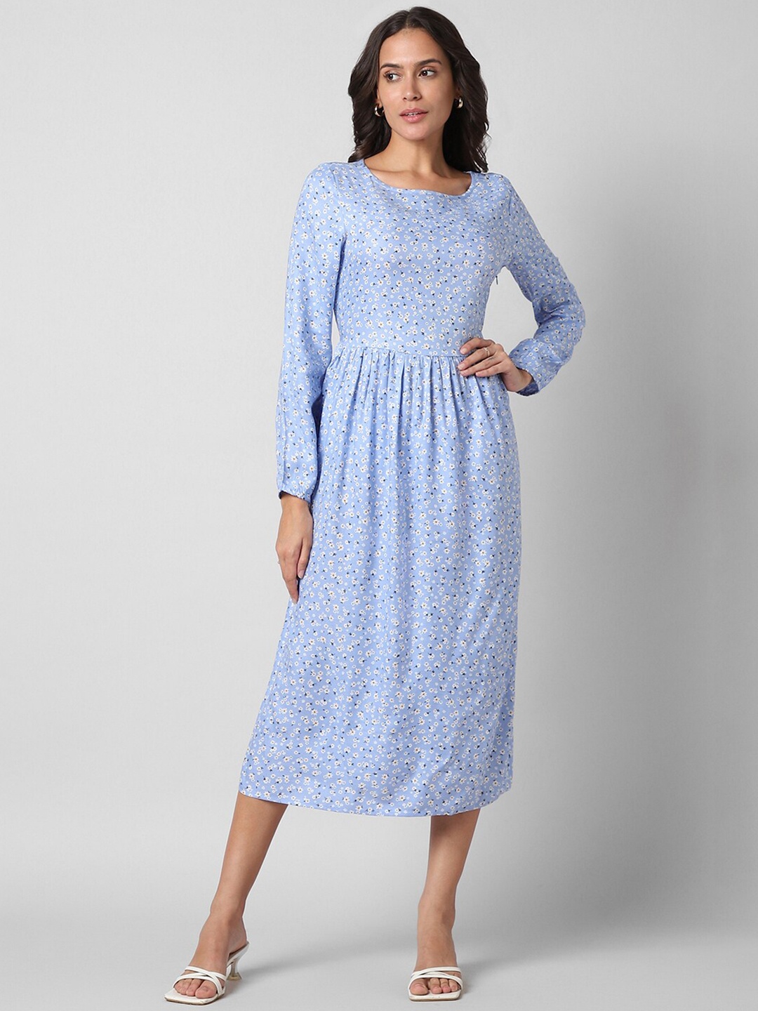 

Pantaloons Floral Printed Fit & Flare Midi Dress, Blue