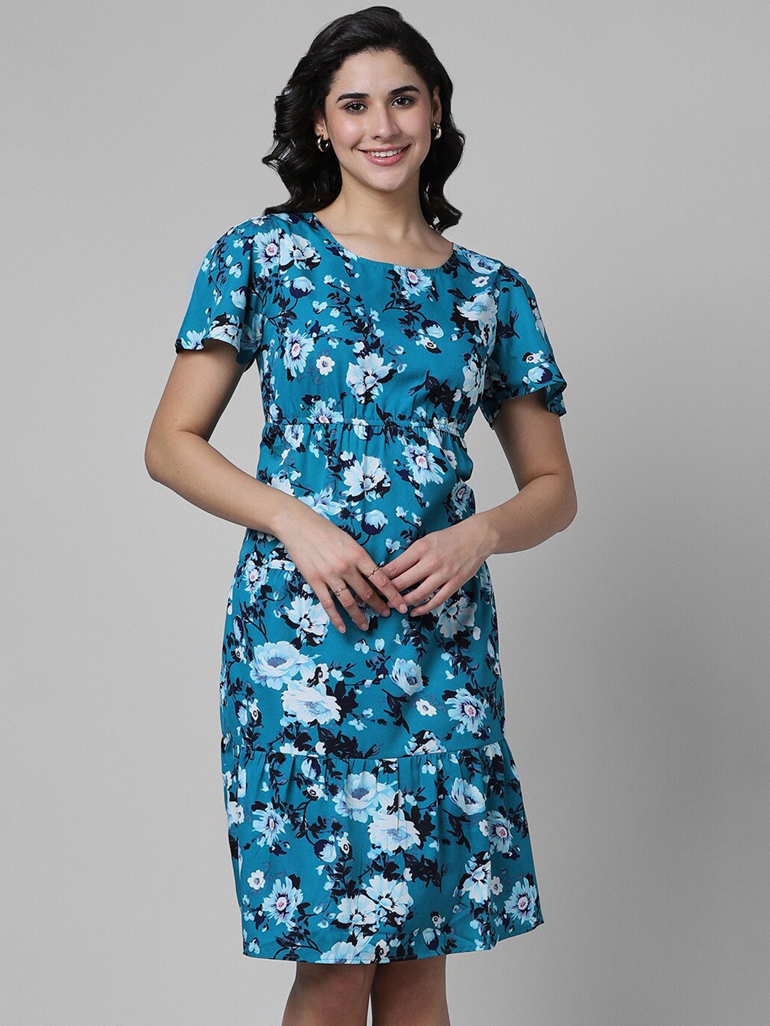 

Pantaloons Floral Printed Fit & Flare Dress, Blue