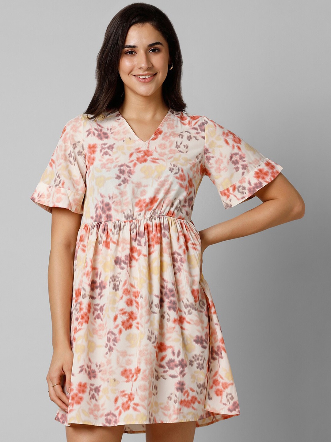 

Pantaloons Floral Printed Flared Sleeve Fit & Flare Dress, White