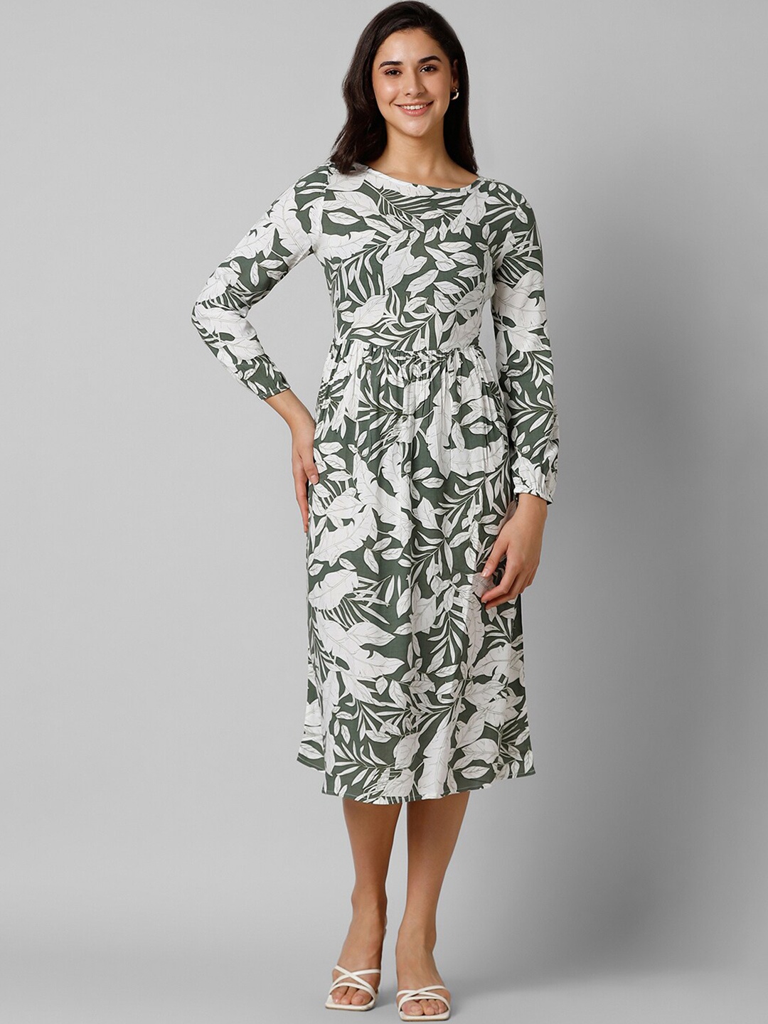 

Pantaloons Floral Printed A-Line Midi Dress, Olive