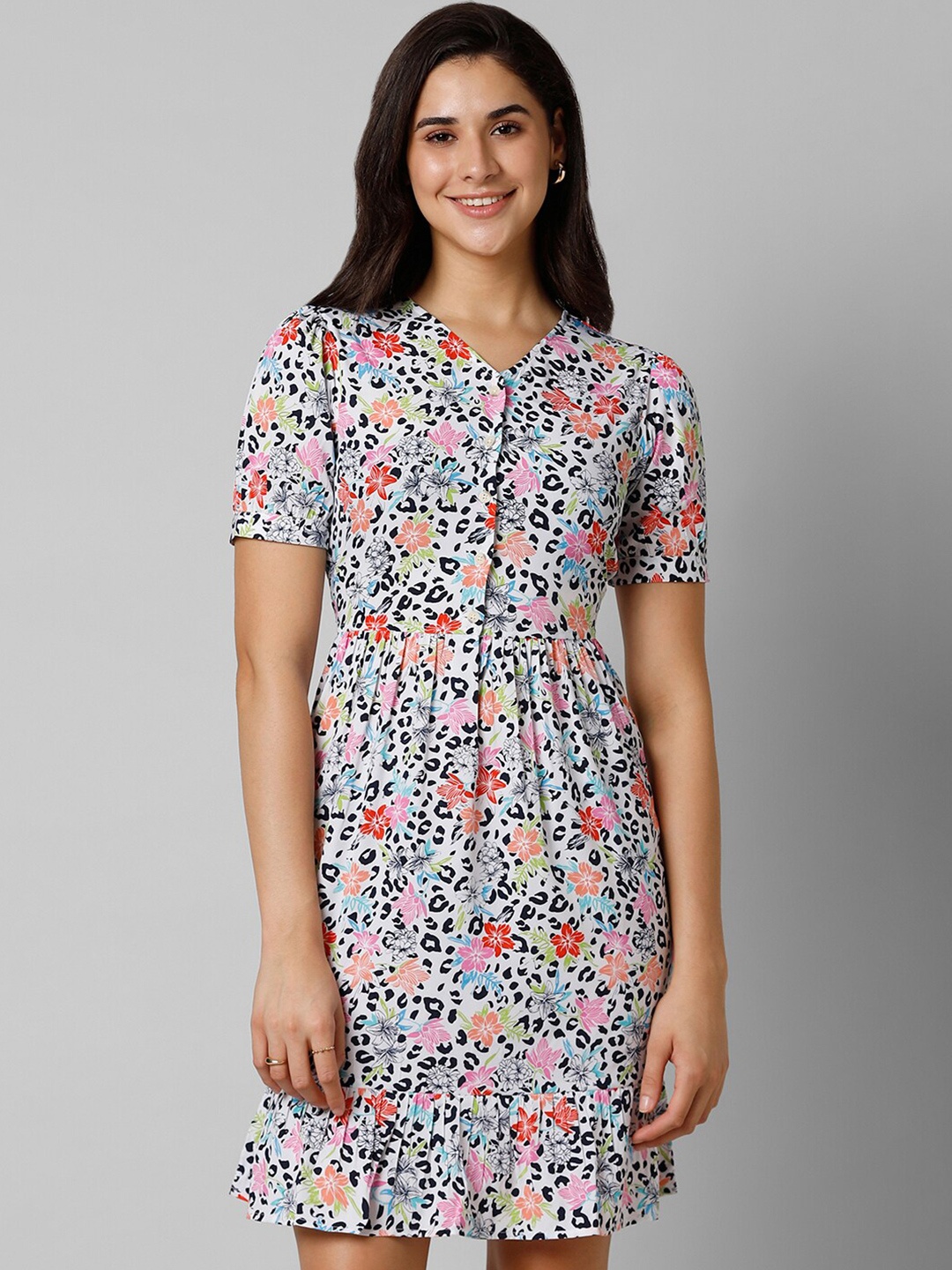 

Pantaloons Floral Printed V-Neck Sheath Dress, White