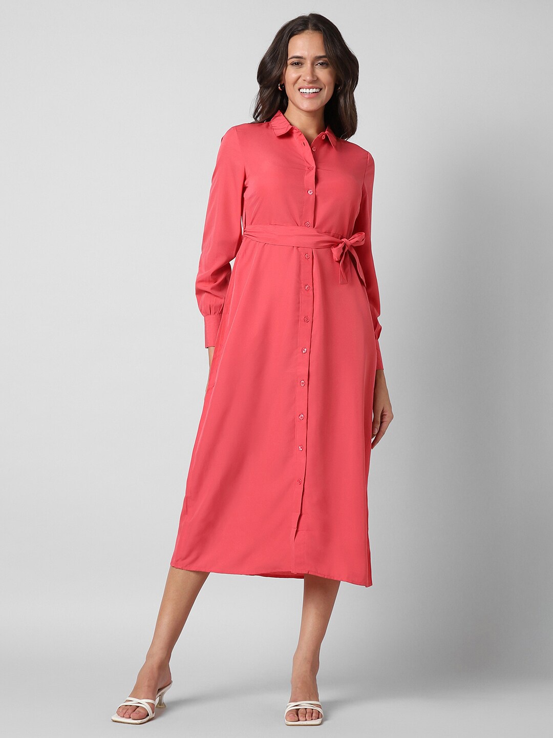 

Pantaloons Shirt Style Midi Dress, Red