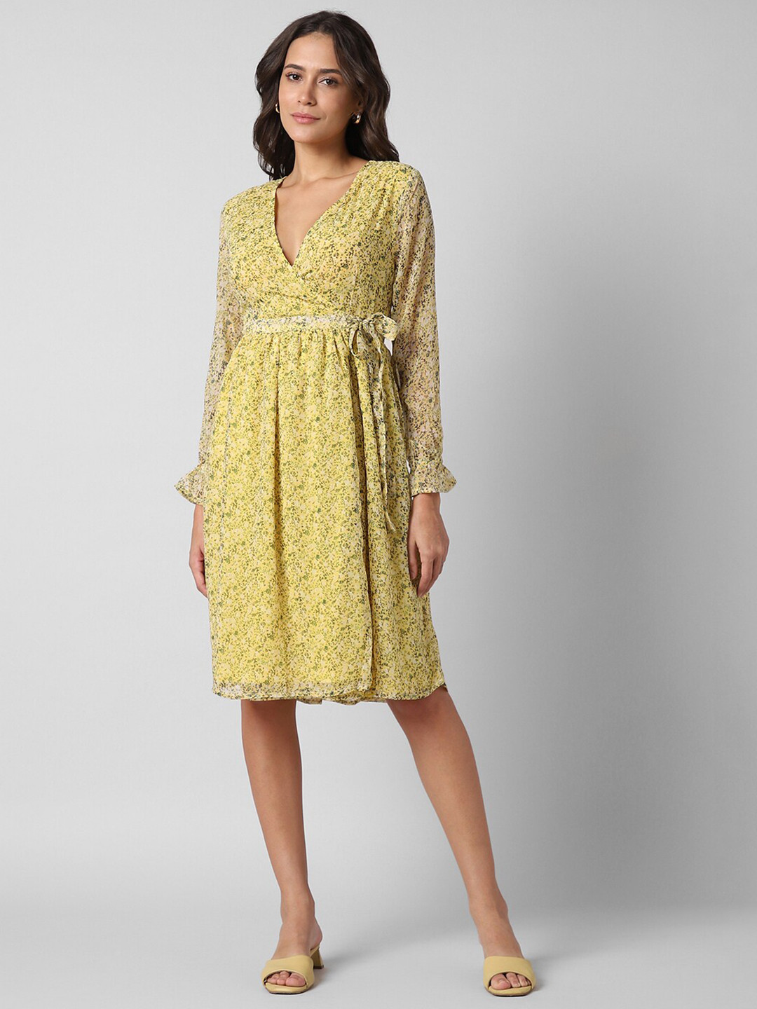 

Pantaloons Floral Printed V-Neck Wrap Dress, Yellow