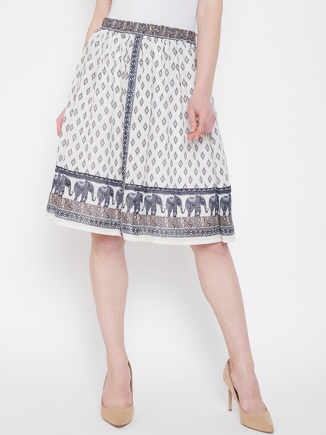 

BAESD Women Geometric Printed A-Line Knee Length Skirt, White