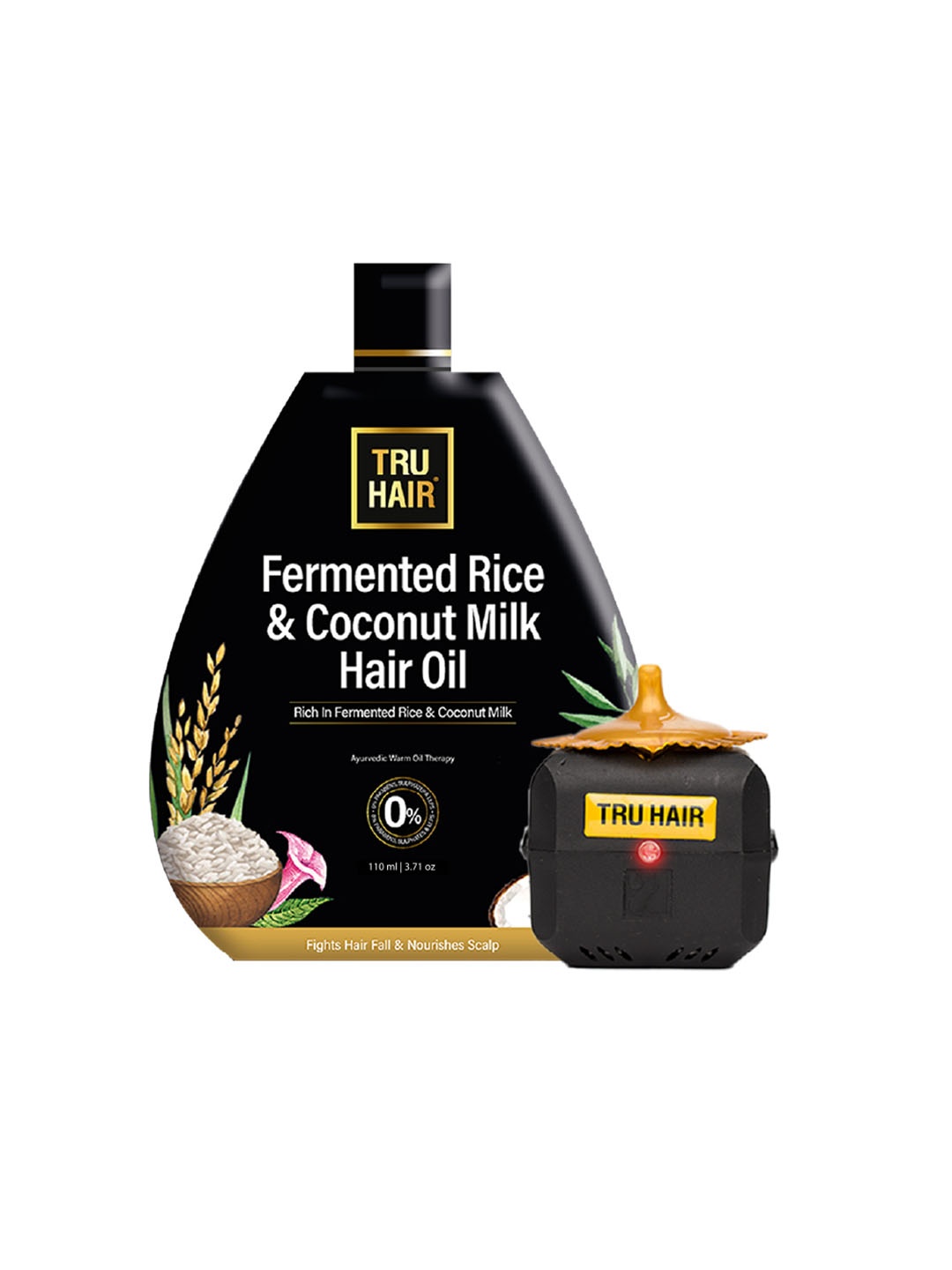 

TRU HAIR Fermented Rice & Coconut Milk Hair Oil & Heater - 110ml, Black