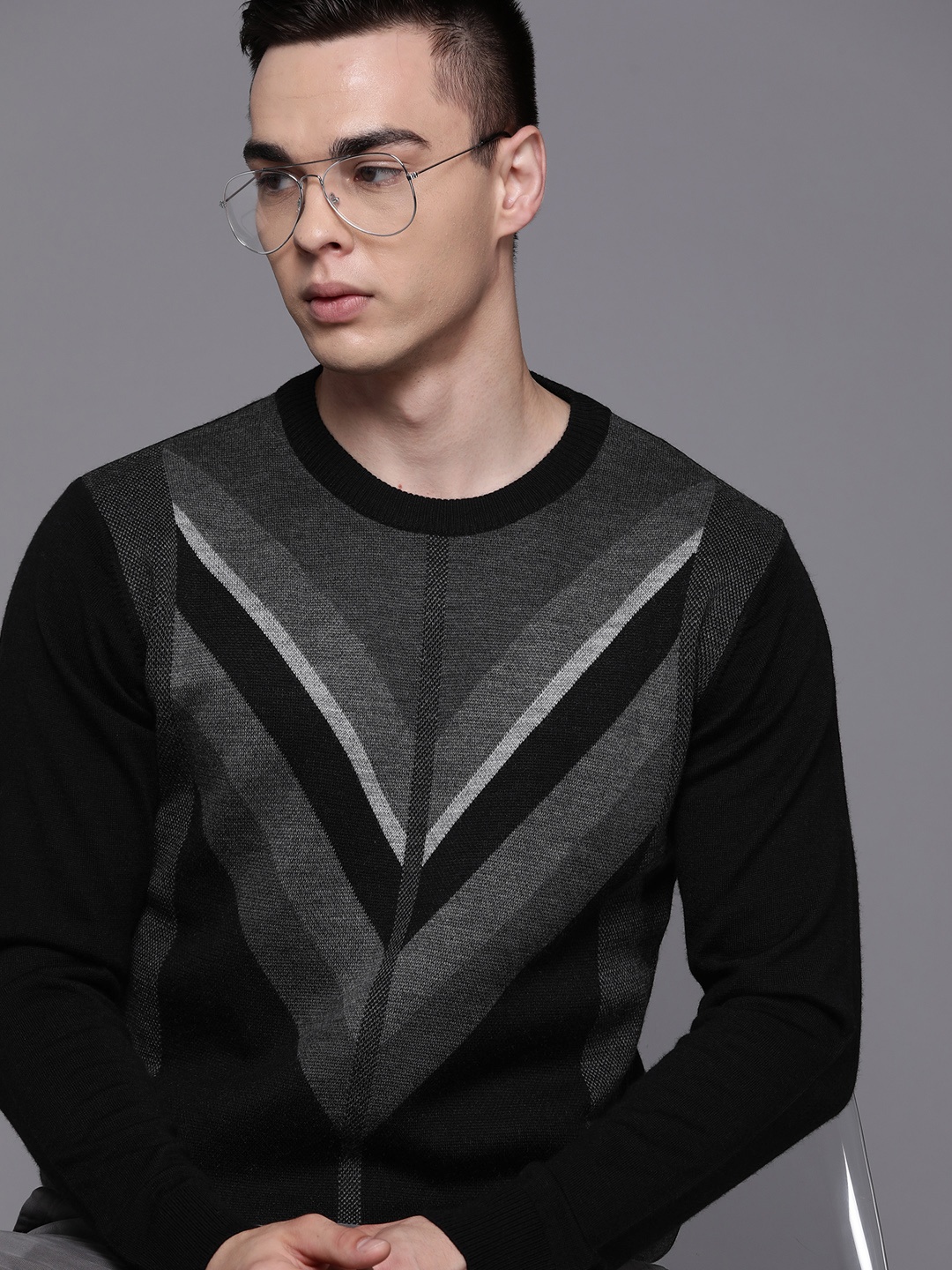 

Raymond Striped Smart Casual Pullover, Black